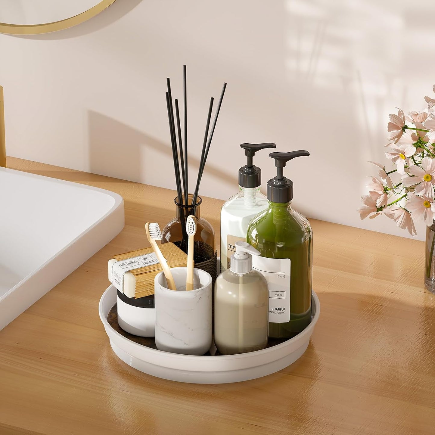 1 Pack Lazy Susan Organizer, 10'' Lazy Susan Turntable for Cabinet, Table Top, Pantry, Refrigerator, Kitchen, Rustic Brown