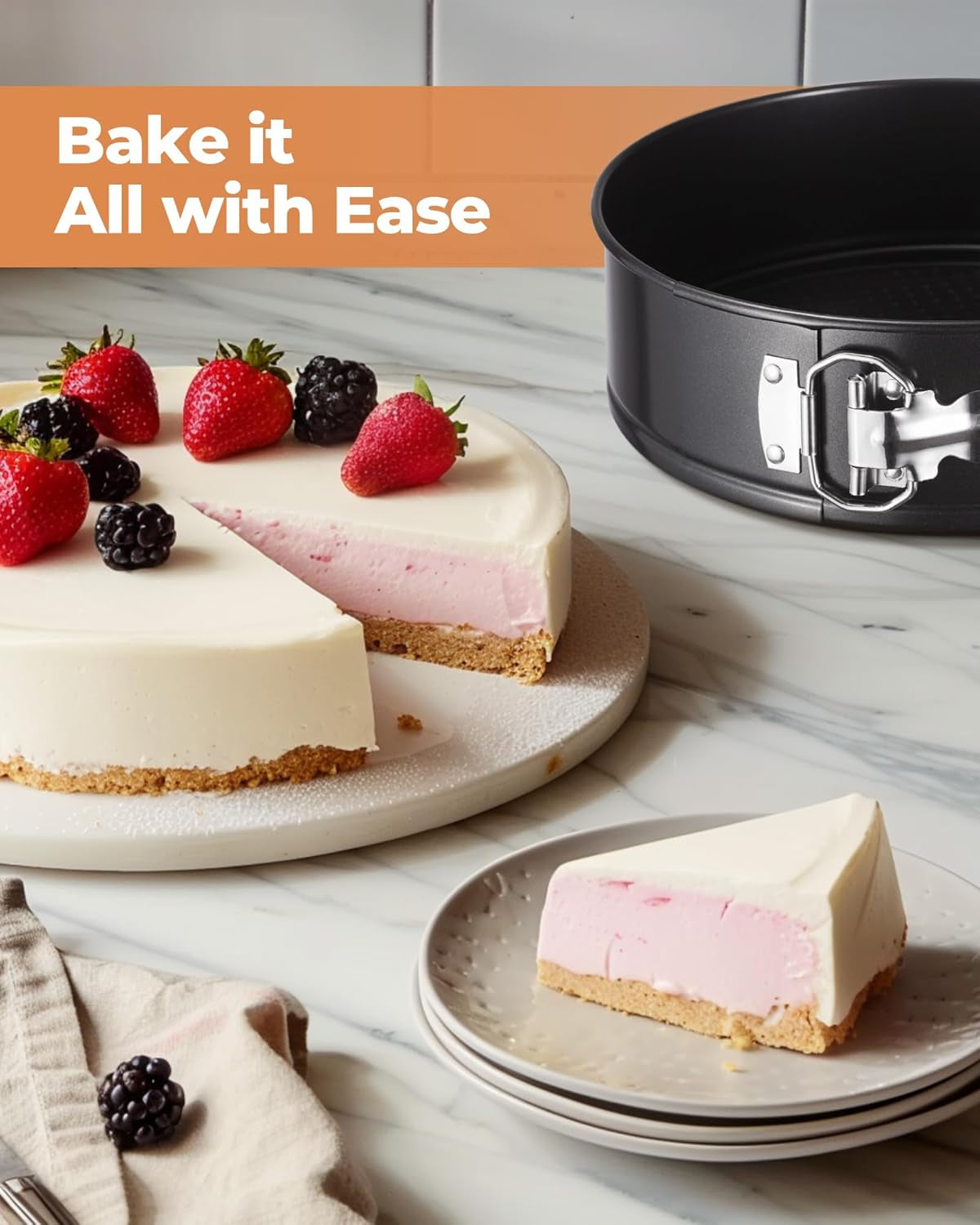 Cake Pan Set of 3, Nonstick Springform Pans with Removable Bottom, 4, 7, 9 Inch round Cheesecake Baking Pans with 50 Pcs Parchment Paper Liners