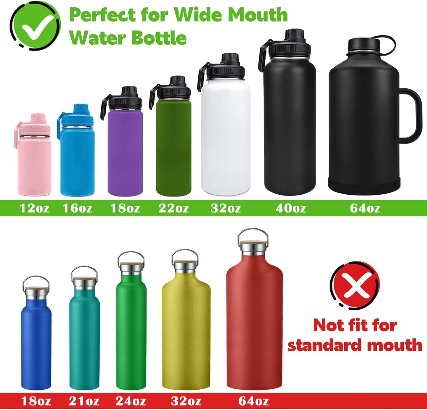 Spout Lid for Hydro Flask Wide Mouth Sport Water Bottles,2 Pack Replacement Lids for Most 12,14,16,18,20,22,32,40,64Oz Wide Mouth Water Bottles with Handle Easy to Carry (Blcak+Sky Blue)