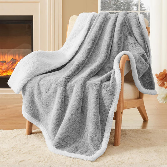 Sherpa Throw Blanket for Couch - Super Soft & Warm Thick Faux Fur Blanket for Sofa and Room Decor, Luxury Cozy Plush Fluffy Winter Blanket Gifts for Women Men Mom Dad, 50X60 Inch, Light Grey