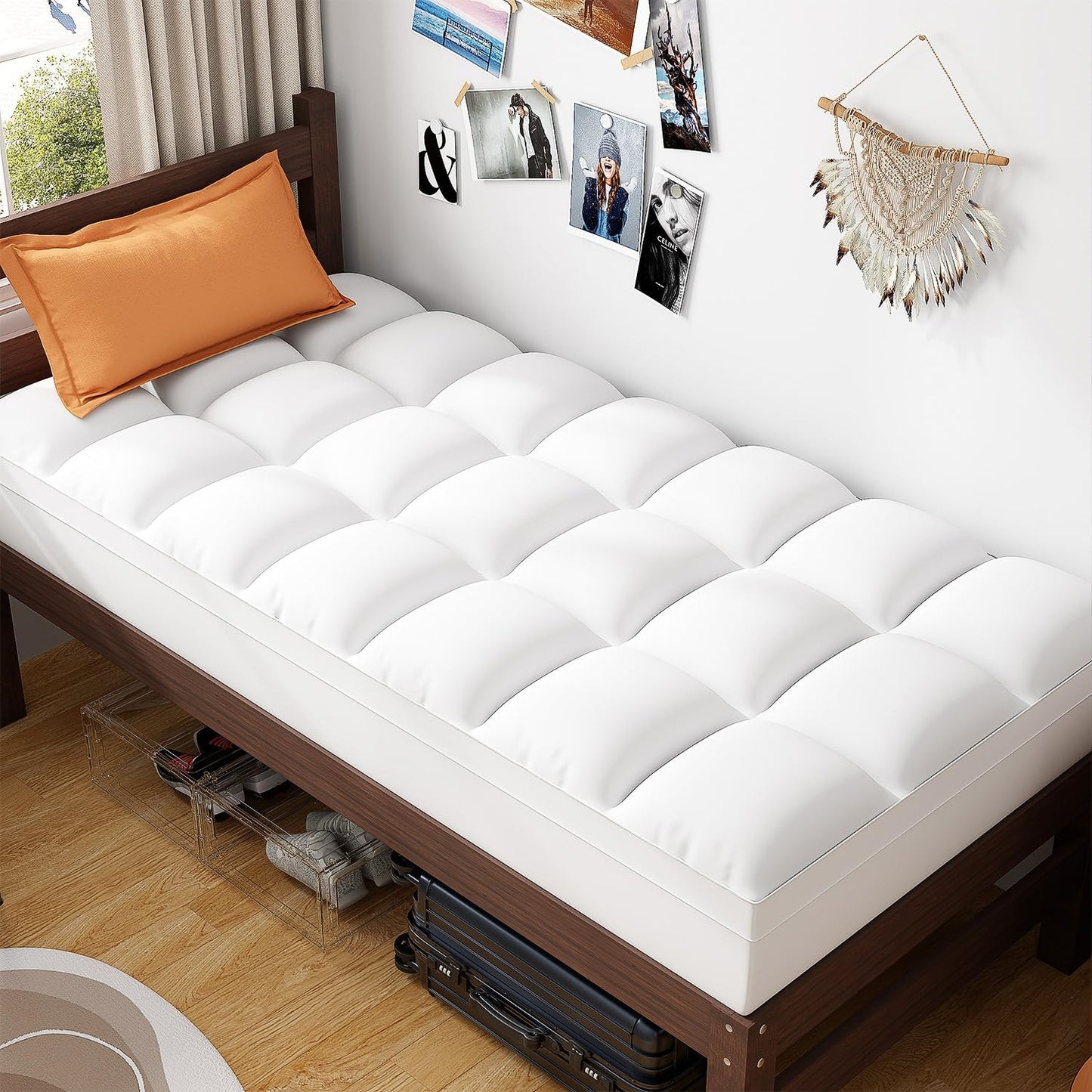 Twin XL Size Mattress Topper for College Dorm, Extra Long Mattress Pad Pillowtop, Soft Plush Mattress Cover Bed Topper with Deep Pocket, Overfilled down Alternative Filling, White