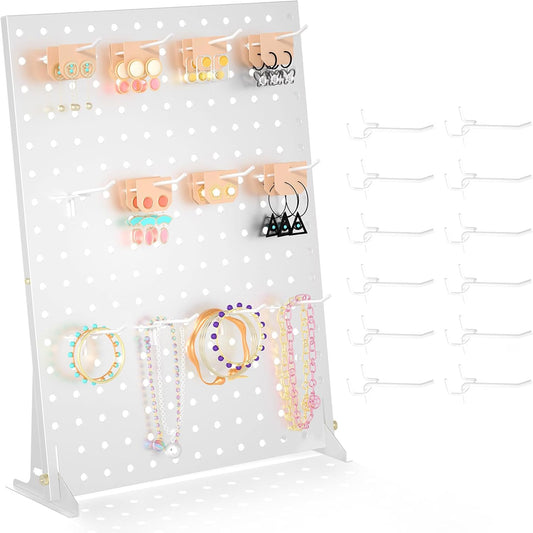 Peg Board Display - Vendors Pegboard Display Stand with Peg Hooks, Stands for Craft Shows & Fairs - Jewelry Retail Display Rack for Accessories - Earring & Pin Stands 1SET White(16X12Inch)
