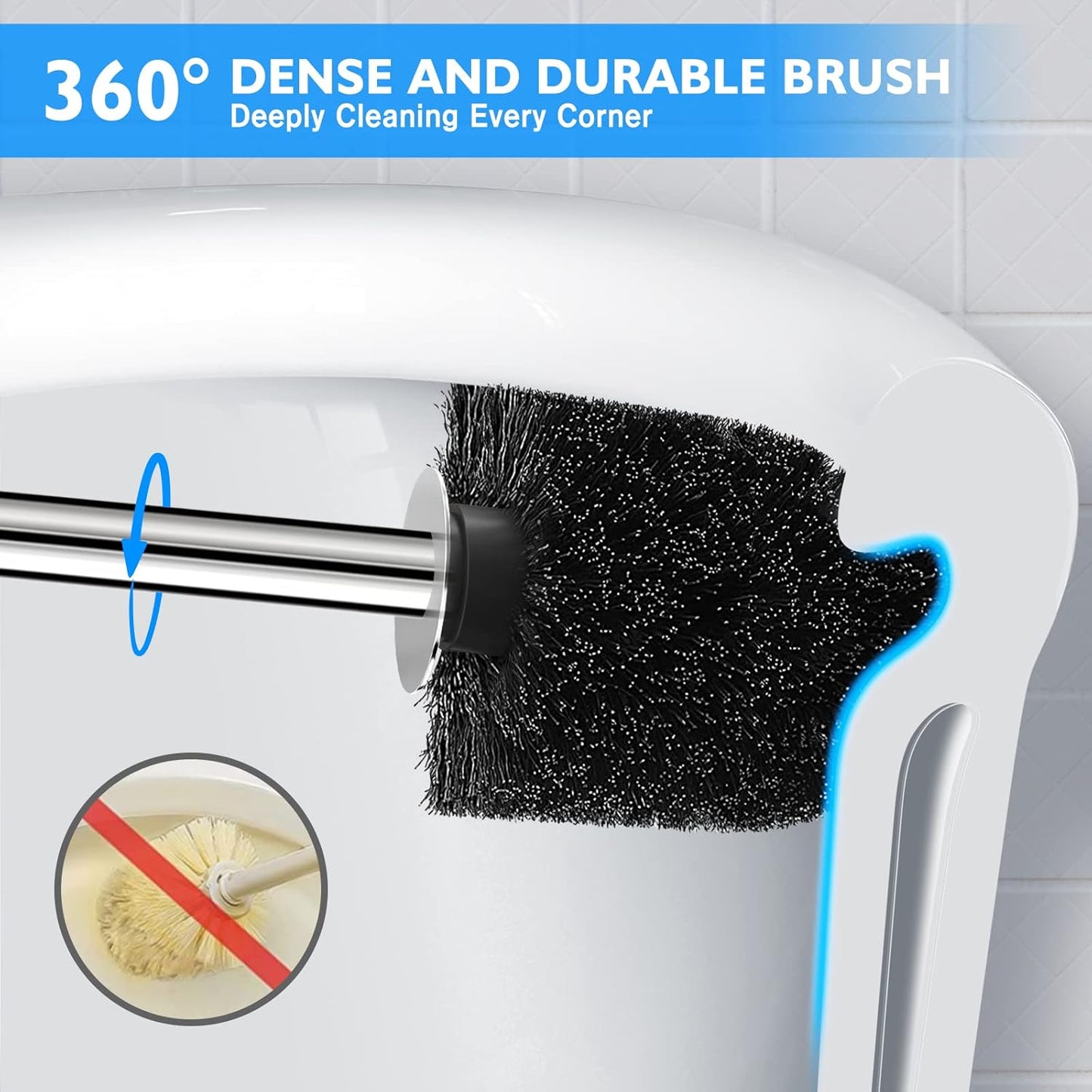 Toilet Brush and Holder Set, 304 Stainless Steel with Ergonomic Extended Handle - Durable and Practical Bathroom Cleaning Solution