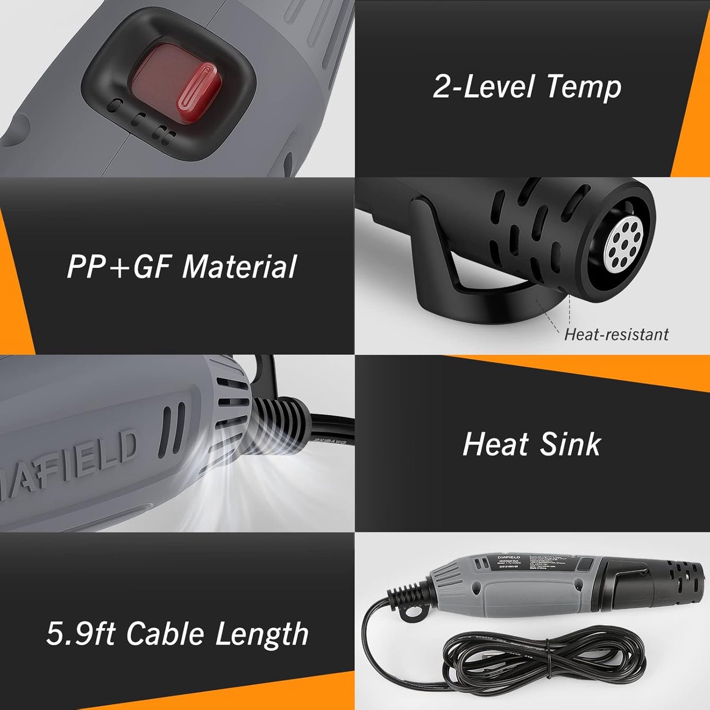 Mini Heat Gun, 2 Temp Setting 302℉-842℉ Fast Heat Hot Air Gun Tool with Reflector Nozzle and 5.9Ft Cable Overload Protection for Epoxy Resin, Craft, Embossing, Shrink Wrapping & DIY