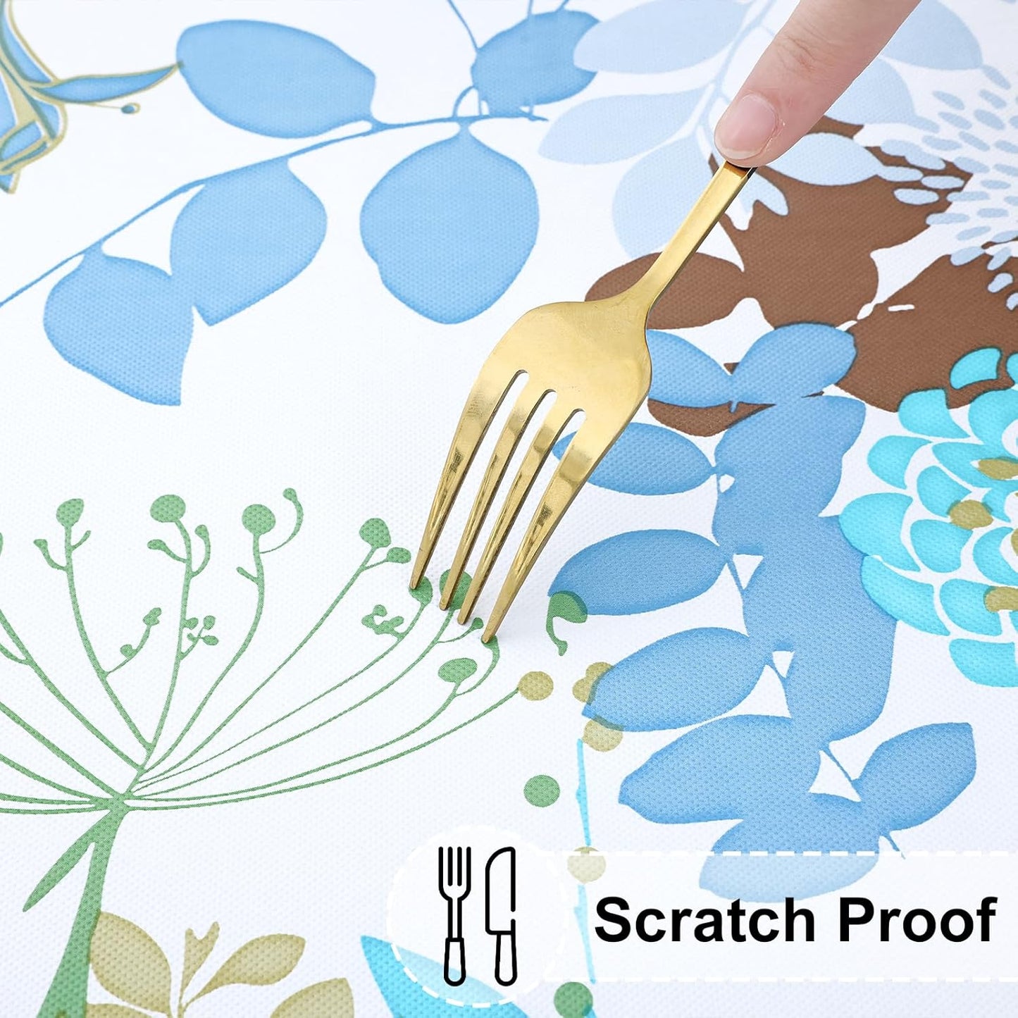 round Fitted Tablecloth with Elastic Edge, 100% Waterproof Oil Proof Plastic Table Cover, Vinyl Flannel Backed Tablecloth Fits 45"-56" round Tables for Dinner, Outdoor, Picnic, Leaves