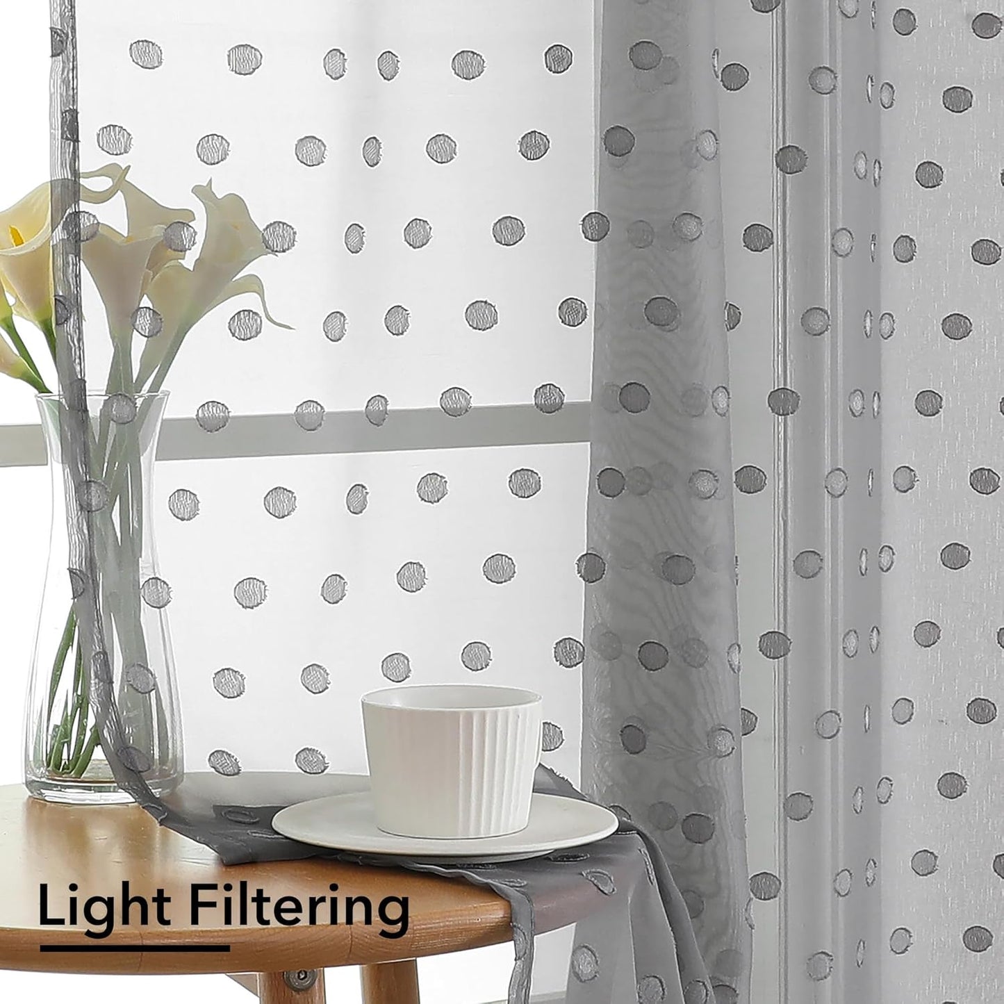 Polka Grey Sheer Curtains 84 Inches Long 2 Panels for Living Room Bedroom, Cute Dots Jacquard Curtains Sheer, Airy & Lightweight Elegant Window Treatments Sheer, 40" Wx84 L Inch