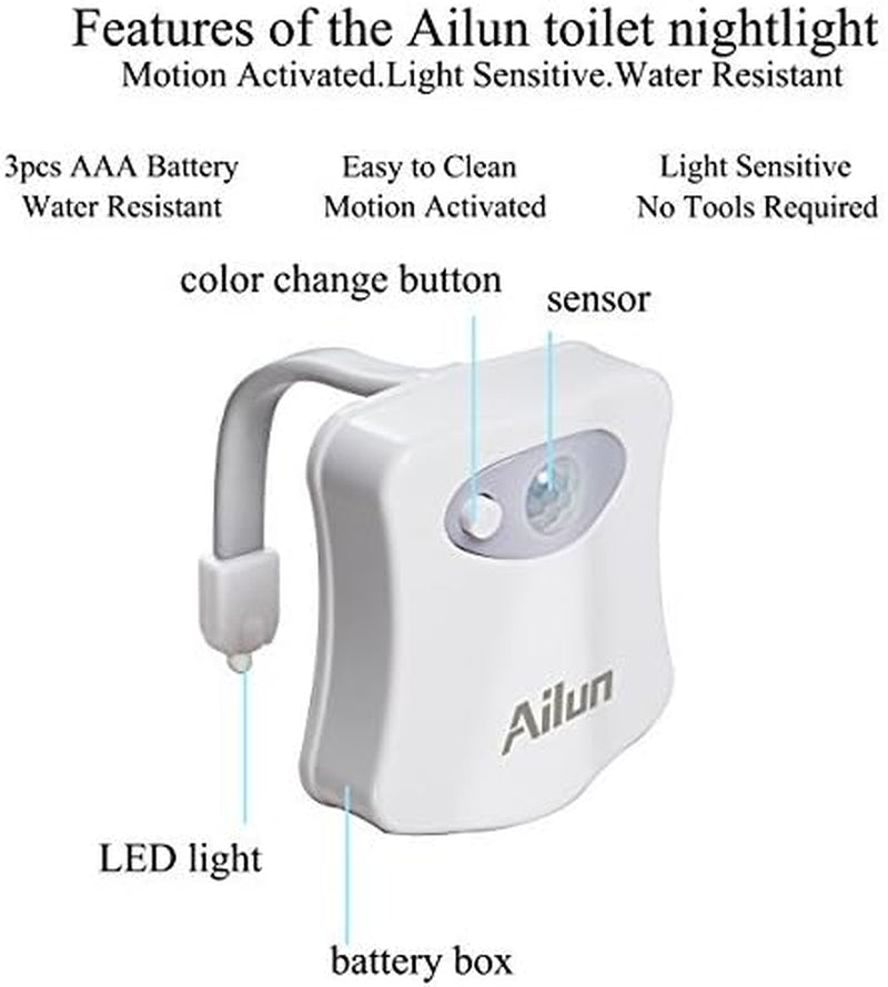 Toilet Night Light 2Pack by Motion Sensor Activated LED Light 8 Colors Changing Toilet Bowl Illuminate Nightlight for Bathroom Battery Not Included Perfect with Water Faucet Light