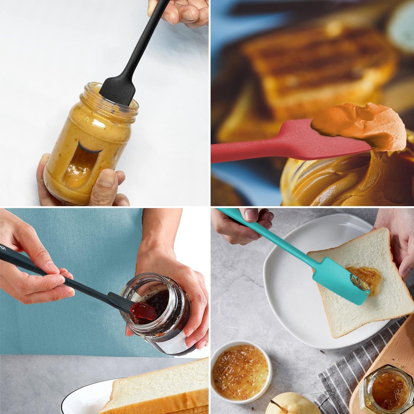 Silicone Jar Spatula, Small Head with Long Handle, Rubber Spatulas Scraper for Jar, Blender, Bottle, Etc. High Heat Resistant for Nonstick Cookware, Seamless, BPA Free, 11.2 Inch, Black.