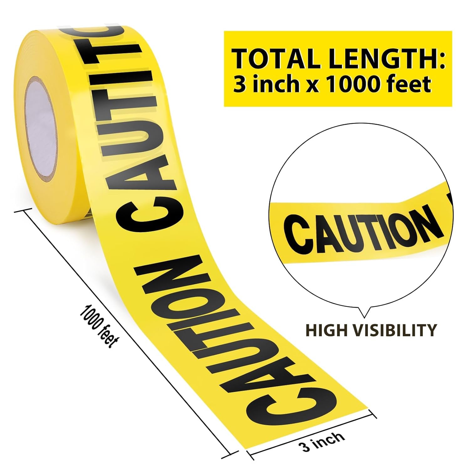 Halloween Decorations Caution Tape 2 Pack, 3" X1000Ft Safty Tape Yellow Caution Tape Roll, Construction Tape for Danger/Hazard Areas/Crime Scene Halloween Party Decorations