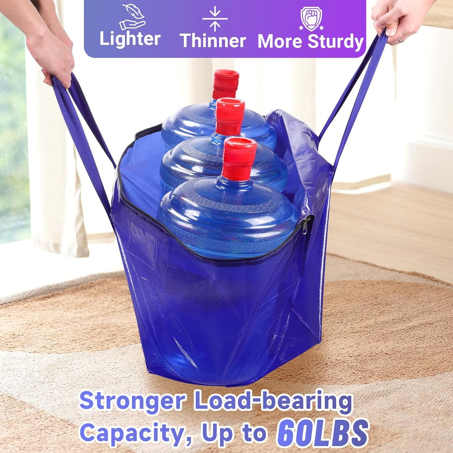 Moving Storage Bags, Moving Supplies Packing Boxes for Moving, Camping, College Dorm Room Essentials for Girls, Blue Tote Bags, Heavy-Duty Storage Bins with Lids and Zippers, 93L 8Pack