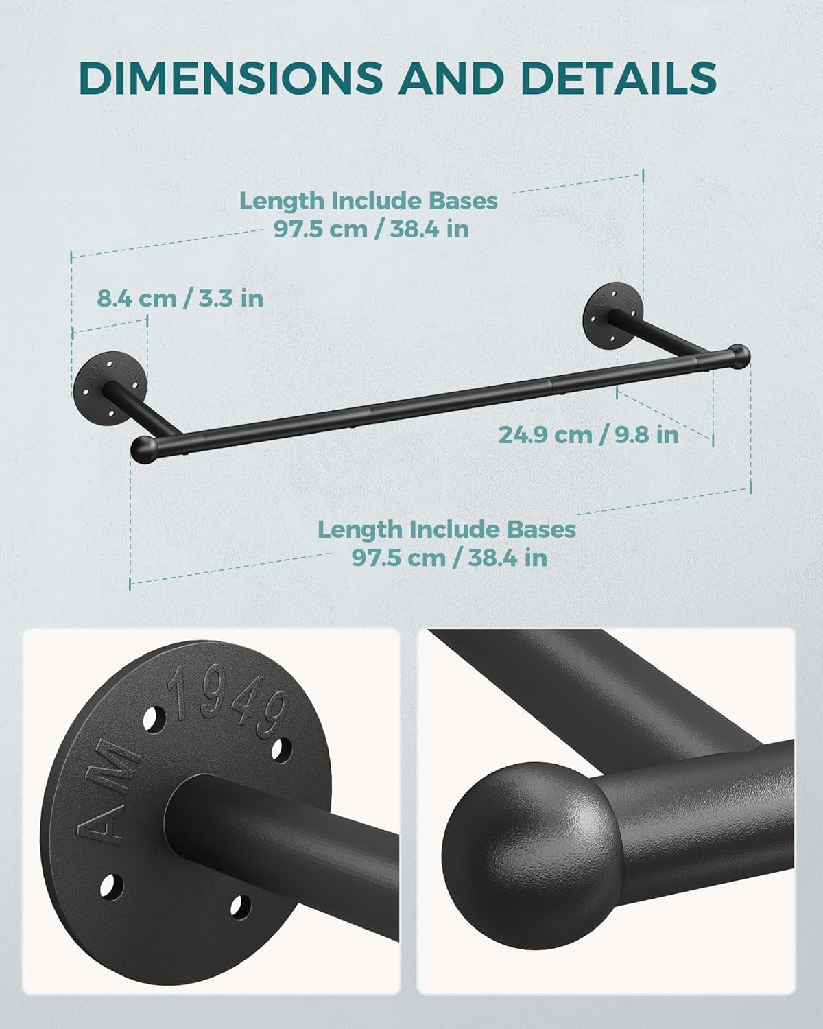 Industrial Pipe Clothing Rack, Wall Mounted Clothes Rack, Closet Rods for Hanging Clothes, 33" Multi-Purpose Hanging Rod for Laundry Room, Bedroom and Closet Storage