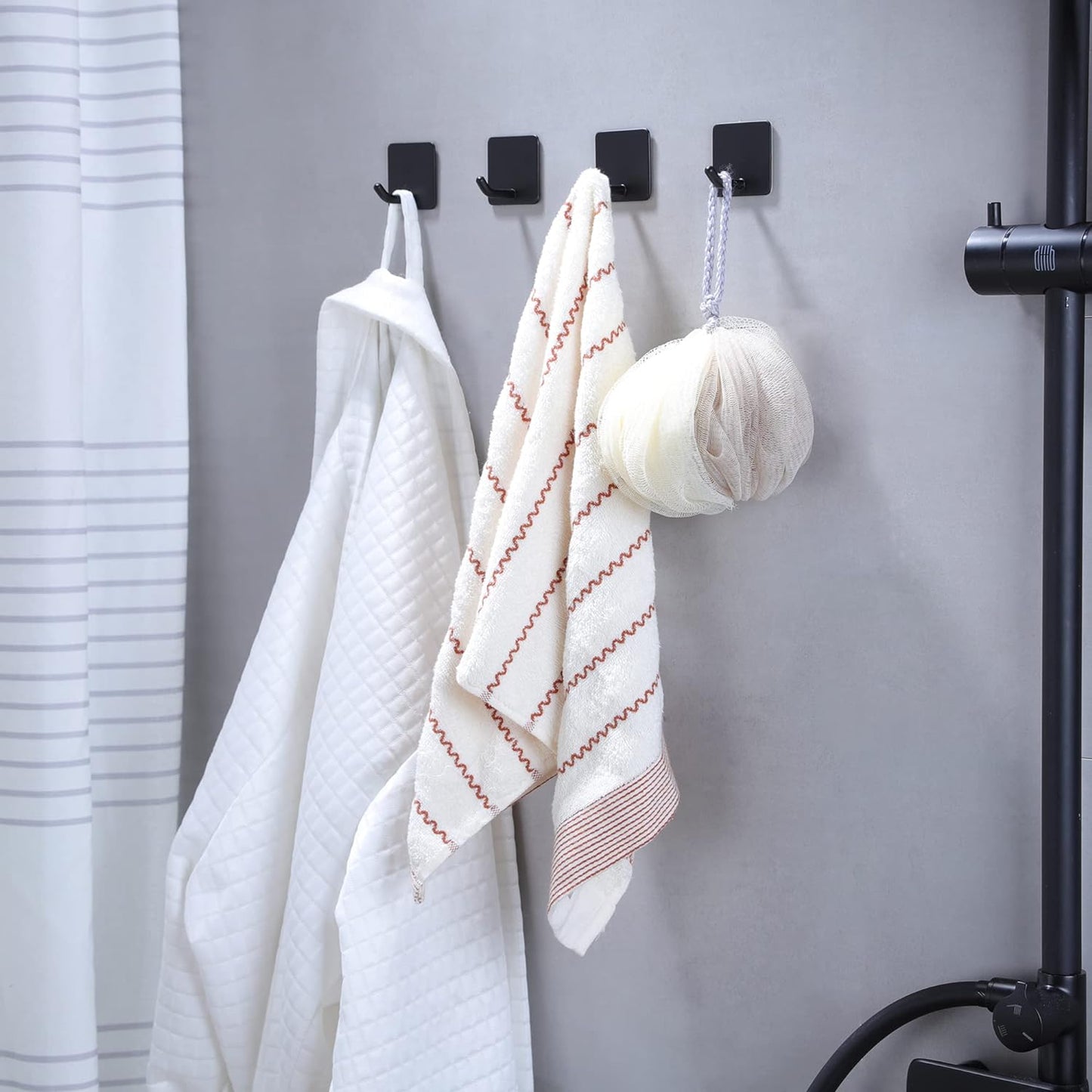 Matte Black Stainless Steel Adhesive Towel Hooks - Set of 4 for Hanging Robes and Coats, Wall-Mounted Design