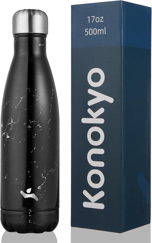Insulated Water Bottles,17 Oz Double Wall Stainless Steel Vacumm Metal Flask for Sports Travel,Marble Midnight