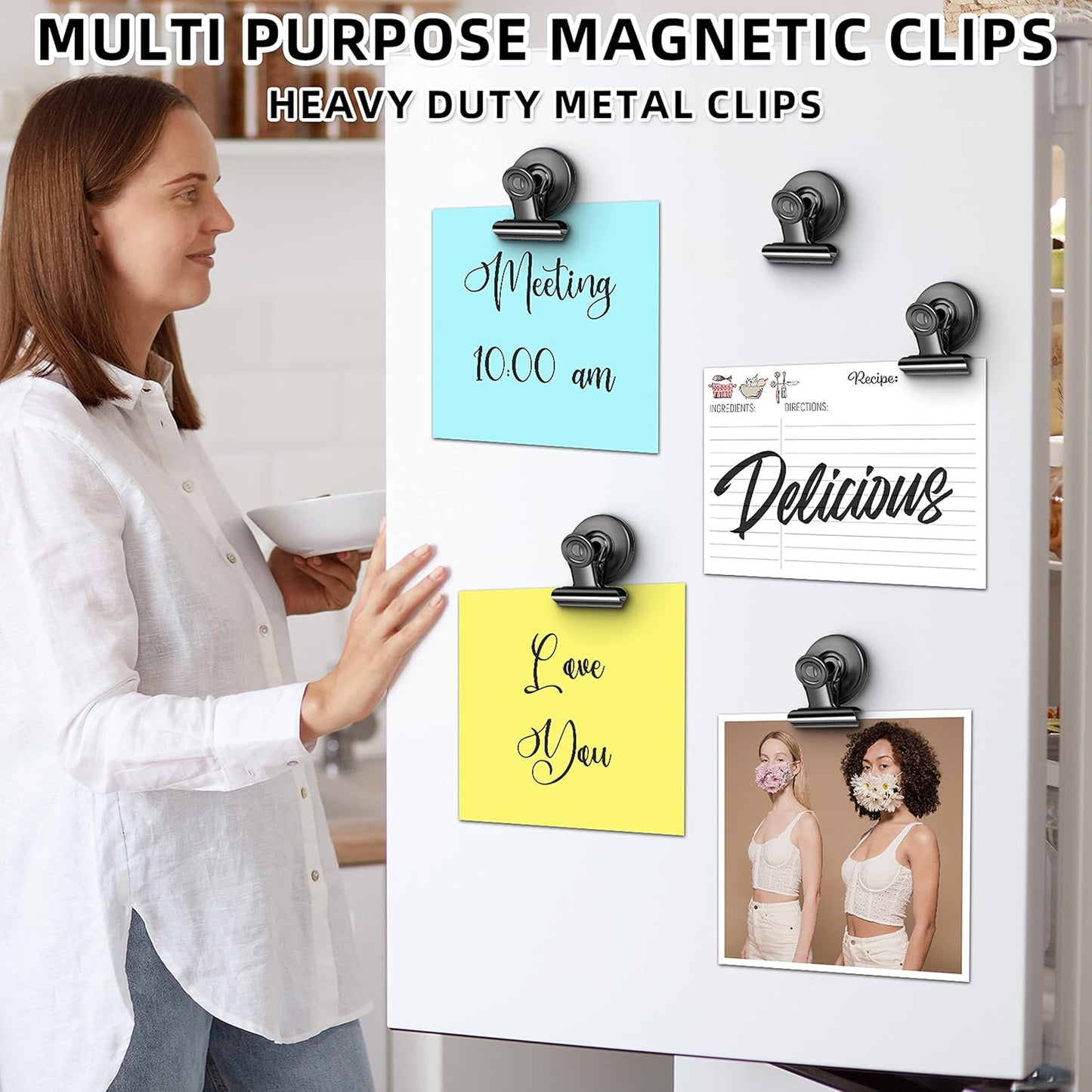 6 Pack Magnetic Clips Heavy Duty, Magnet Clips for Fridge, Refrigerator Magnets, Strong Magnetic Clip,Scratch Free Magnets with Clip for Refrigerator, Whiteboard, Classroom, Locker(Black)