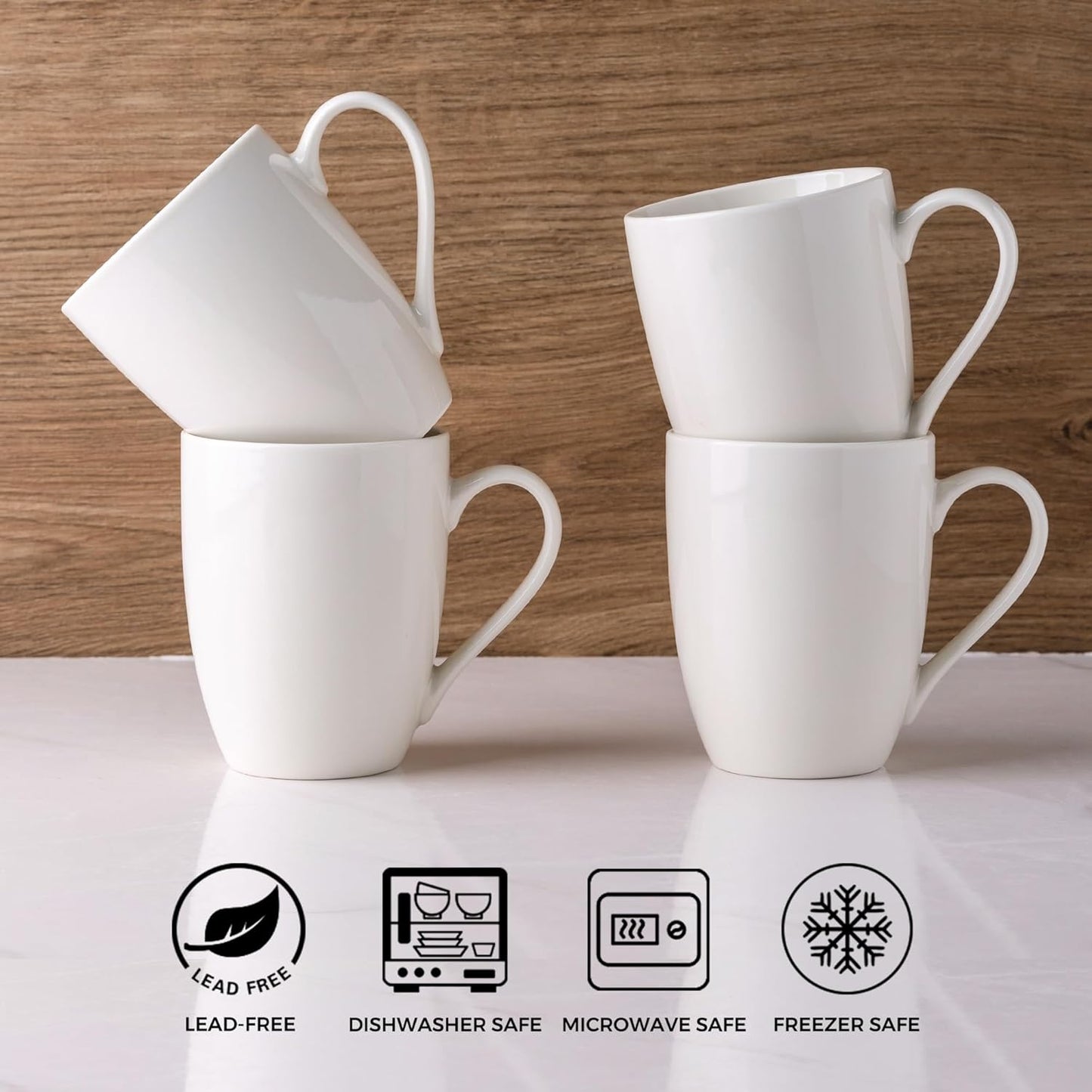 12 oz Off-White Ceramic Coffee Mug Set with Large Handle, Lightweight and Dishwasher & Microwave Safe, Ideal for Latte, Cappuccino, Cocoa, and Milk, 12 Pieces