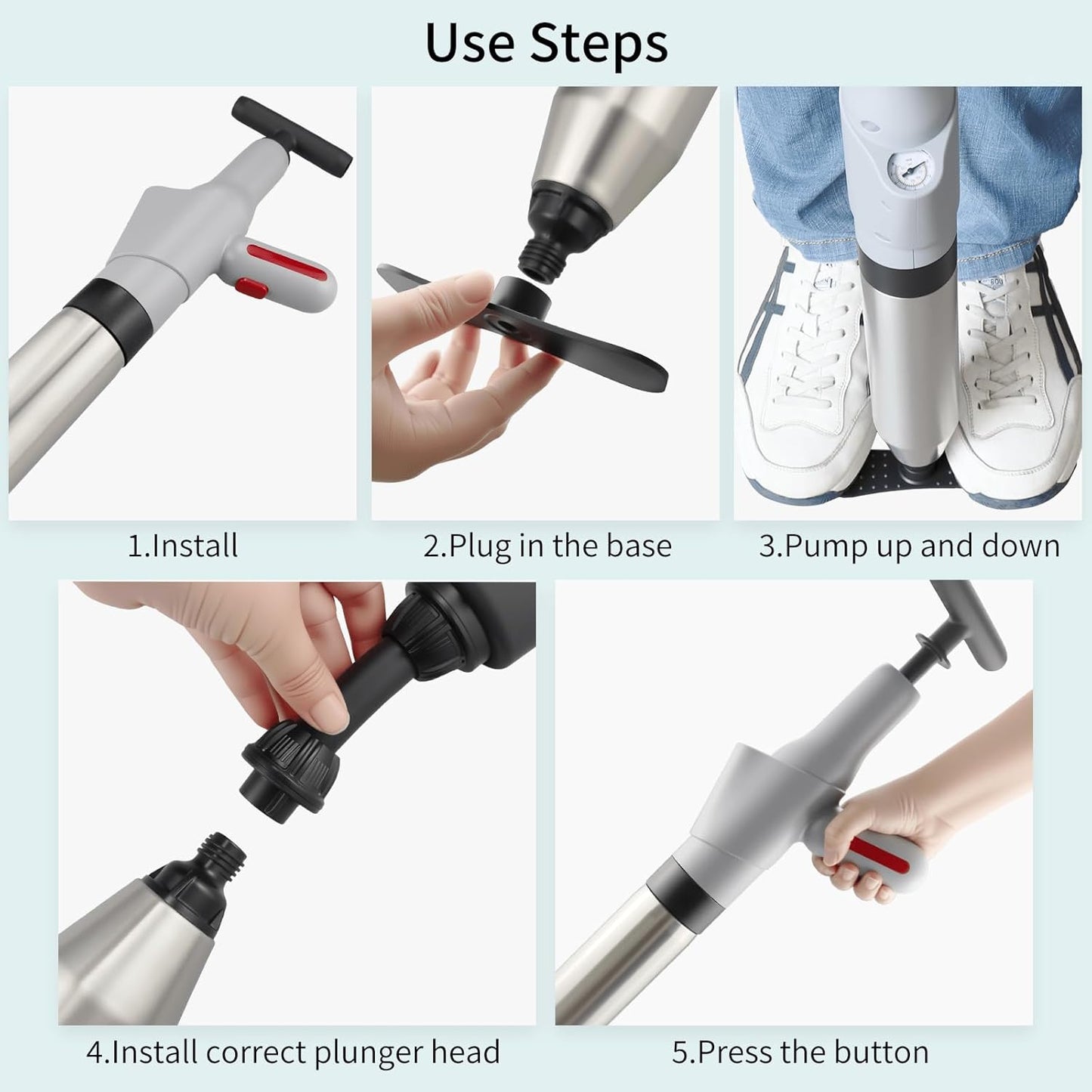 Toilet Plunger, Plungers for Bathroom Heavy Duty with Holder, Powerful Toilet Snake for Unclogging Plunger with Real-Time Pressure Indicator Plungers for Washbasin, Floor, Kitchen Clogged