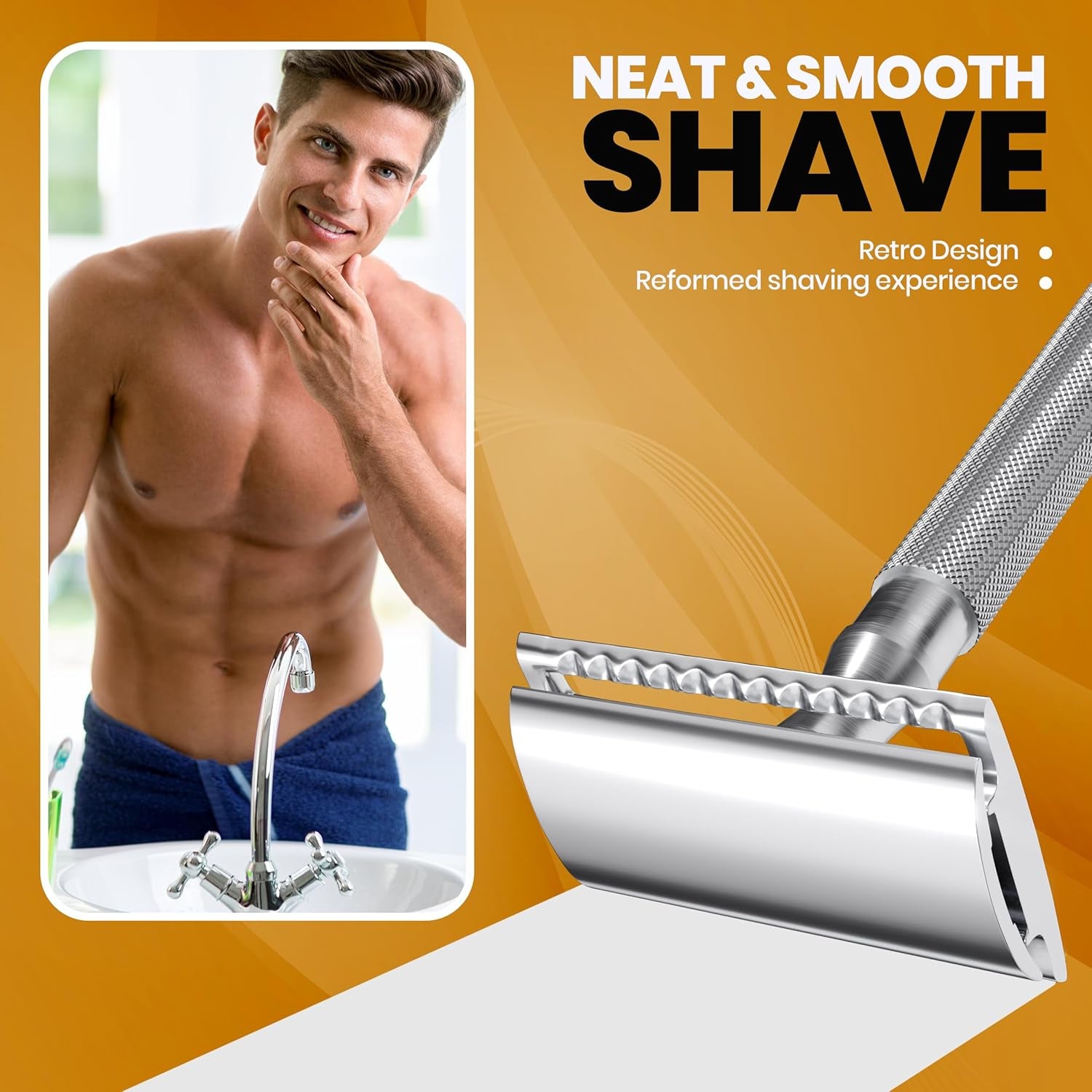 Double Edge Safety Razor for Men & Women with 10 Premium Stainless Steel Blade Refills, Reusable Single Blade Razor, Silver