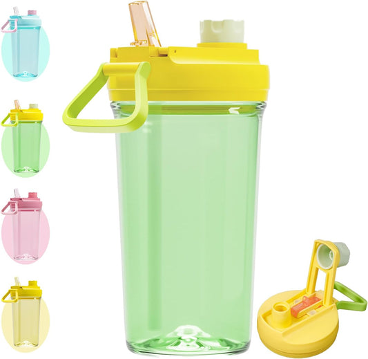12Oz Kids Water Bottle with Straw Leak-Proof Toddler Water Bottle Plastic Water Bottles Bpa-Free Toddler Straw Cups with Handle for Travel Fitness School, GREEN