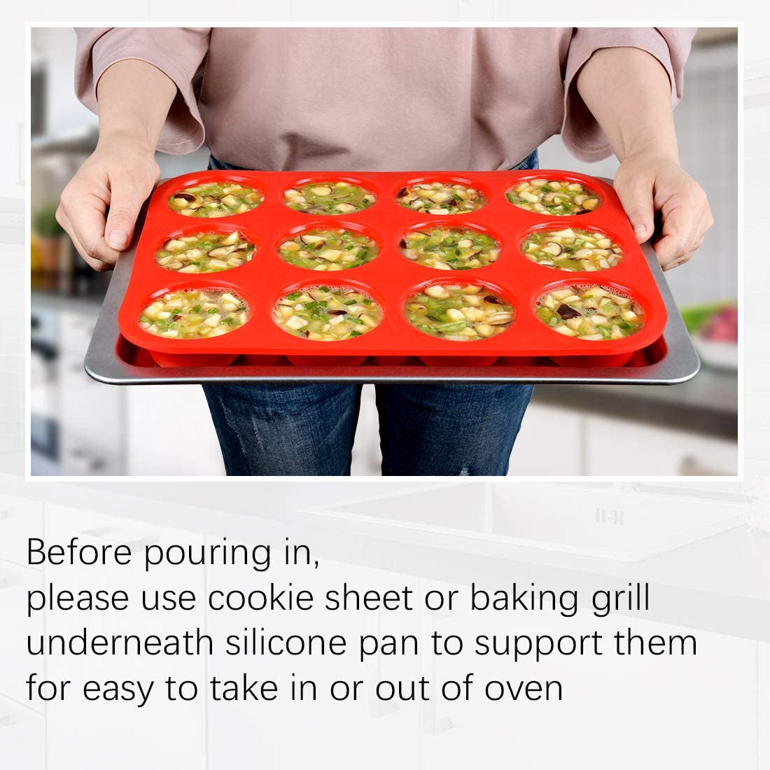 Regular 12 Cups Muffin Pan, 9" Cake Pan Silicone with Metal Frame