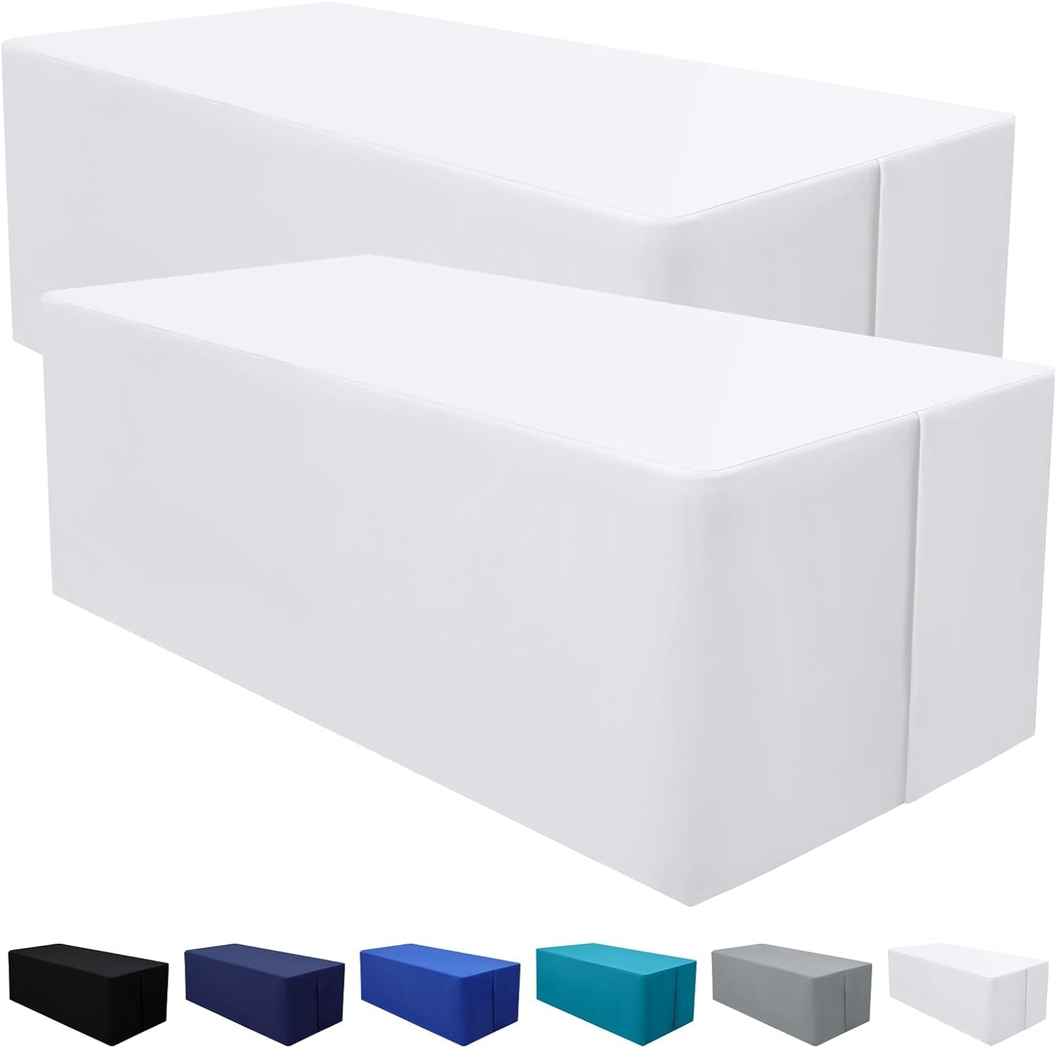 2 Packs Rectangle Fitted Tablecloth, 6 Foot Washable Fabric Table Cloth, Waterproof Polyester Table Cover for Party, Trade Show, Outdoor and Indoor (White, 30" X 72")