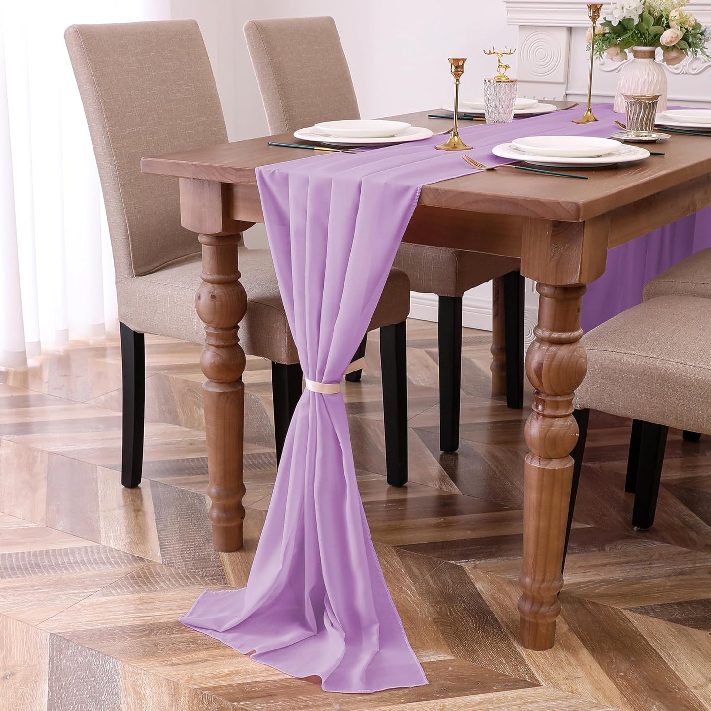 Lilac Table Runner 10FT Chiffon Table Runner 28 X 120 Inches Wedding Table Runner Romantic Table Deco for Bridal Shower Birthday Party Cake Table, 2 Packs, Lilac