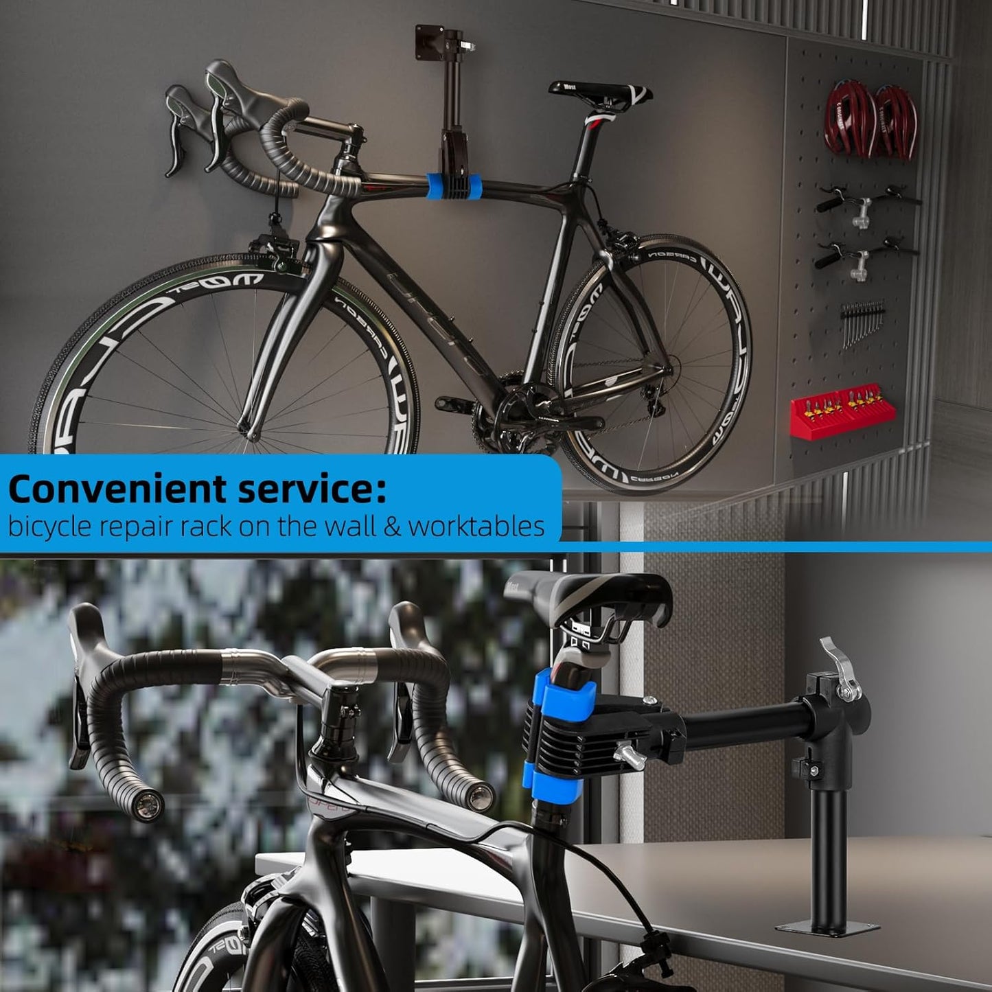 Bike Repair Stand Bench Mount Bike Stand Wall Mounted Bike Work Stand Bicycles Maintenance Rack Bike Clamp for Road Mountain Bike,Road Bike