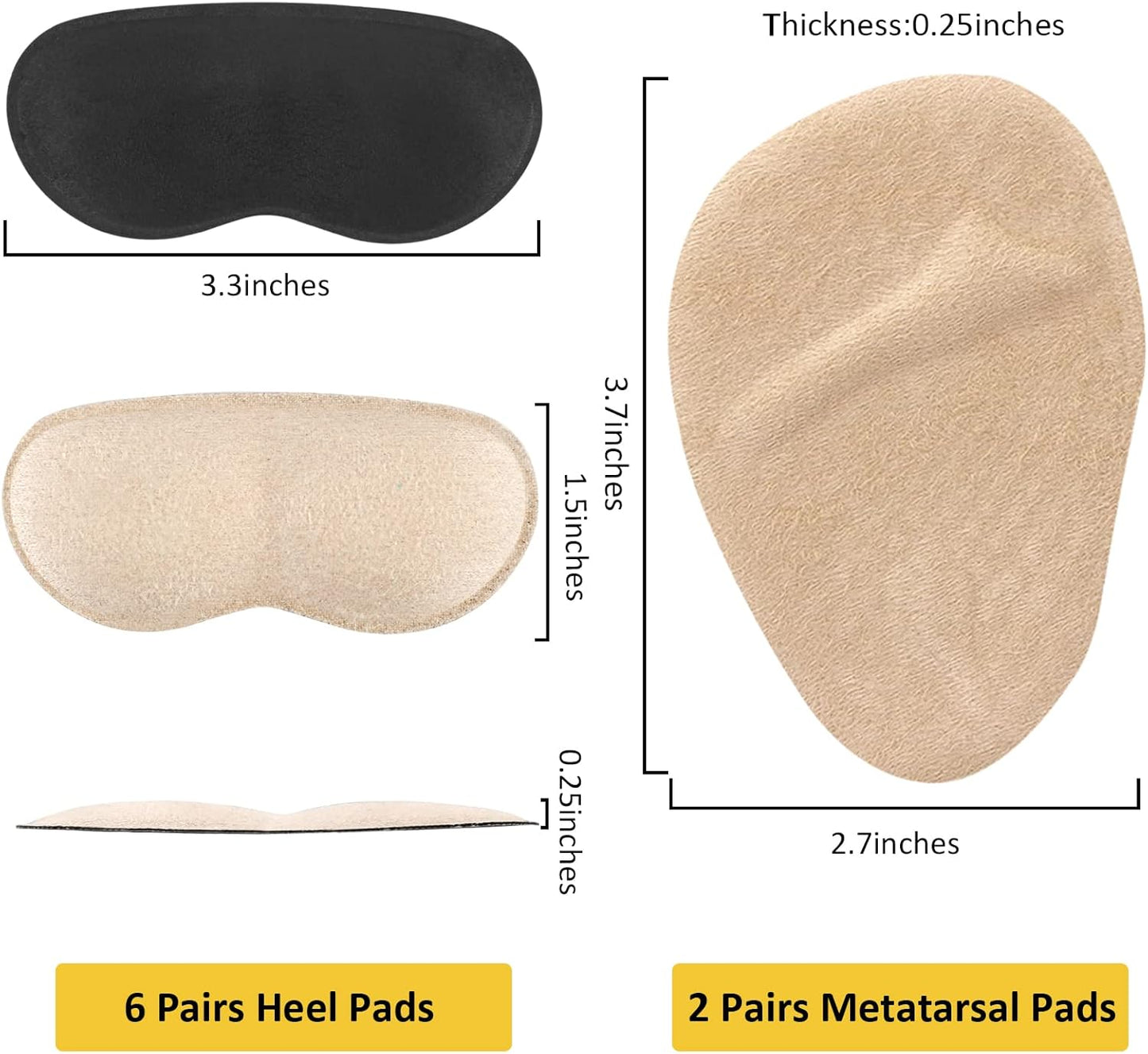 Heel Inserts for Women, 6 Pairs Heel Pads and 2 Pairs Metatarsal Pads Women, Ball of Foot Cushions for Women All Day Pain Relief, Heel Cushion Heel Grips Shoes Too Big Inserts