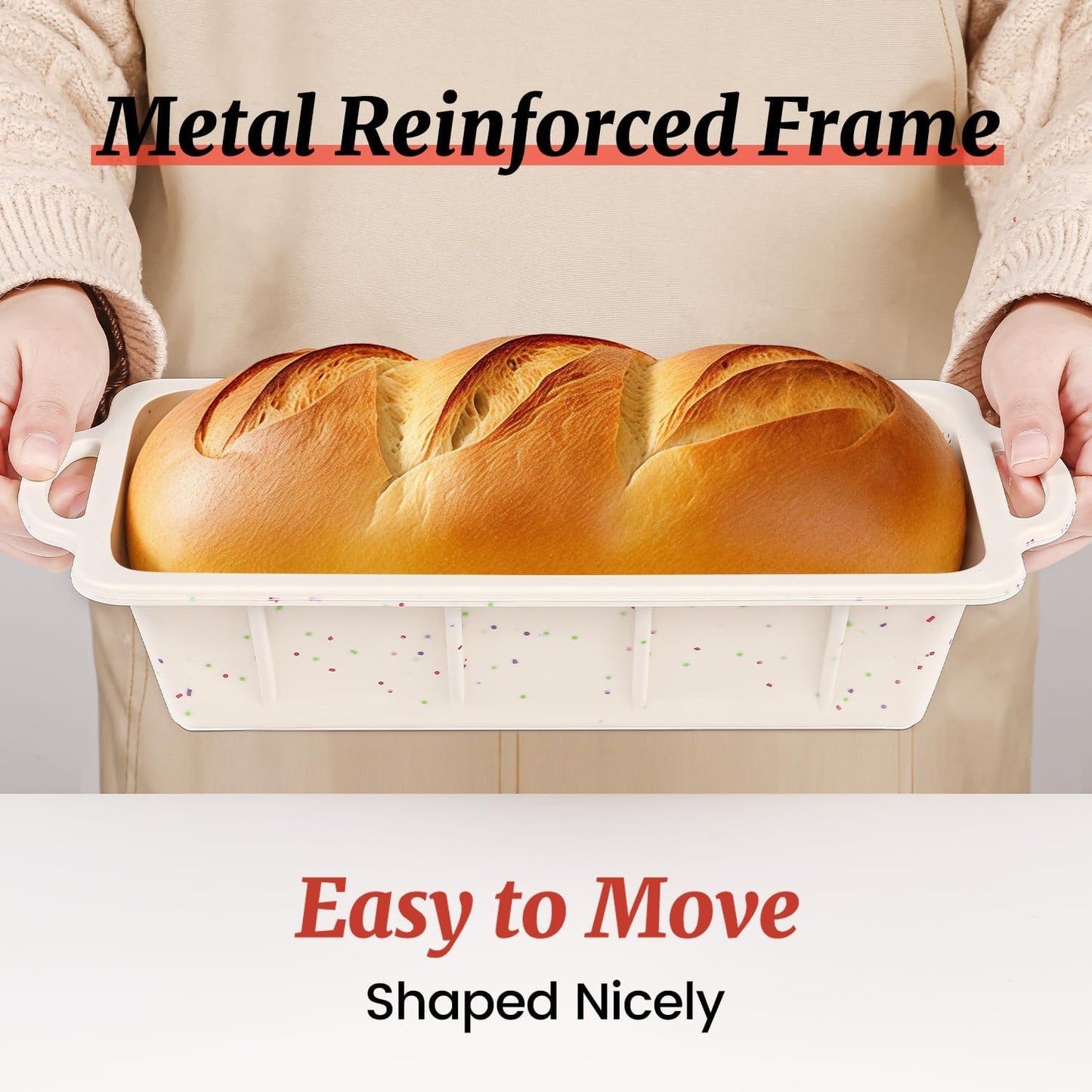 Silicone Loaf Pan with Metal Frame, Nonstick 10 X 4.8 X 2.3 Inch Silicone Bread Pan for Baking Homemade Loaf, Bread, Meatloaf, Cake, Sandwich BPA Free