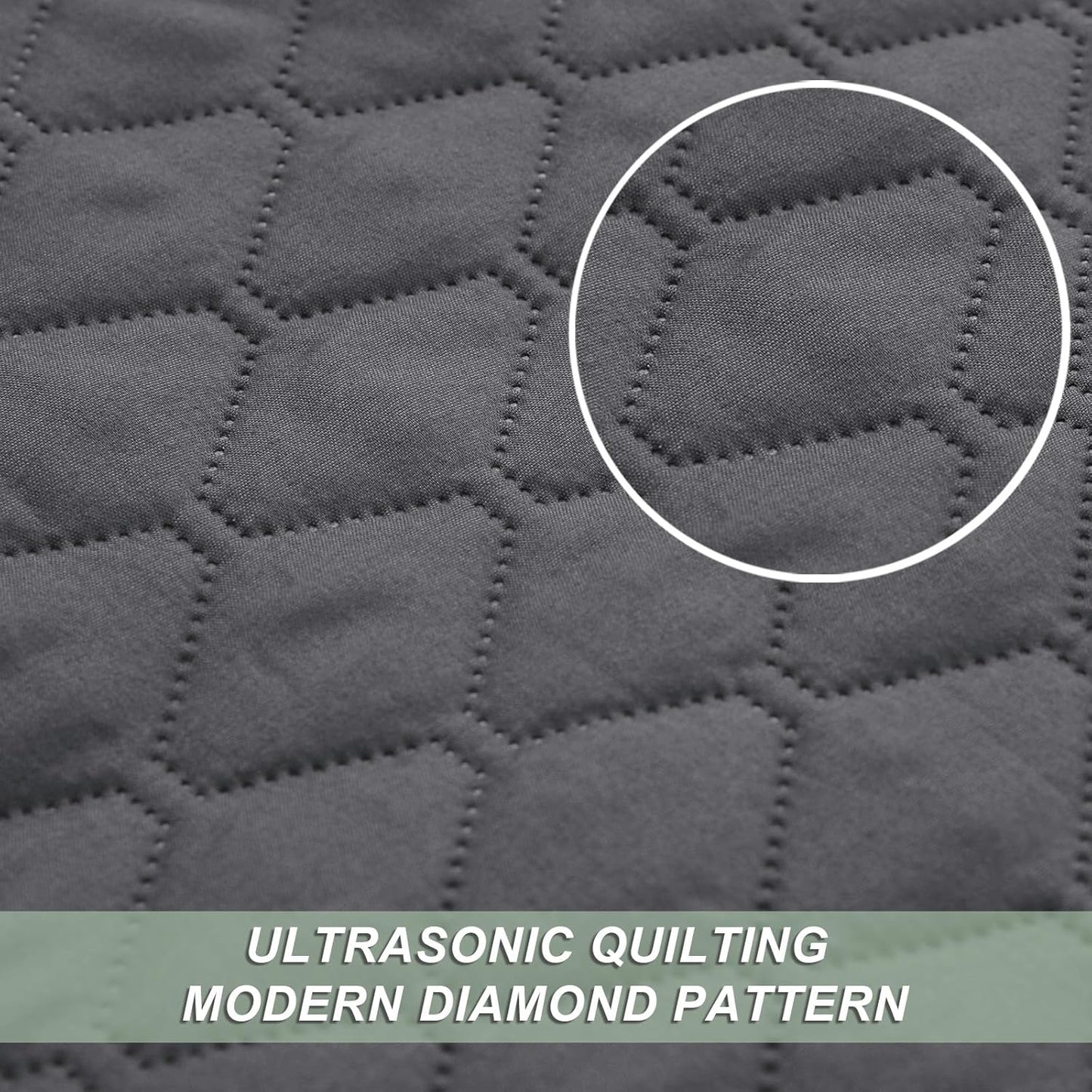 Ultrasonic Reversible Full/Queen Quilt Bedding Set with Pillow Shams, Lightweight All-Season Bedspread, Soft Coverlet in Grey (90" x 96")