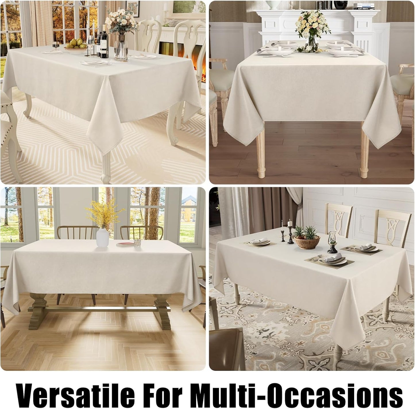 Rectangle Table Cloth Linen Textured, Waterproof Spillproof Anti-Wrinkle Burlap Tablecloth, Washable Decorative Fabric Table Cover for Dining, Party, Banquet, 52 X 70 Inch, Beige