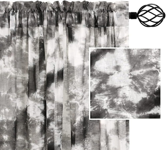 Manual Tie Dyeing Linen Curtains for Living Room/Bedroom Natural Semi Sheer Linen Curtains 72 Inch Long Hand Craftsmanship Home Decor Rod Pocket Light Filtering Drapes, 2 Panels, Grey