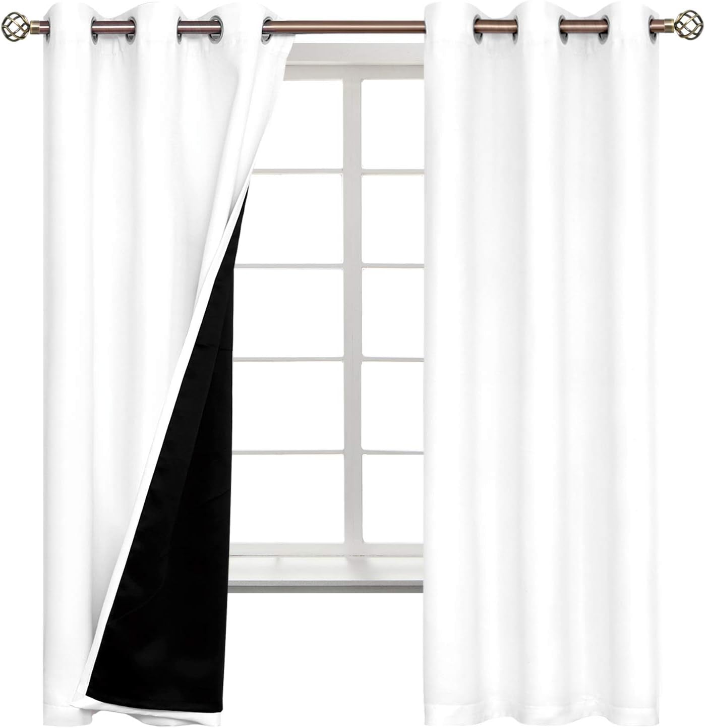 White Blackout Curtains 63 Inch Long - Black Out Curtains for Bedroom Thermal Insulated Grommet Total Room Darkening Window Drapes for Summer Heat Blocking, 2 Panels, 42 X 63 Inch