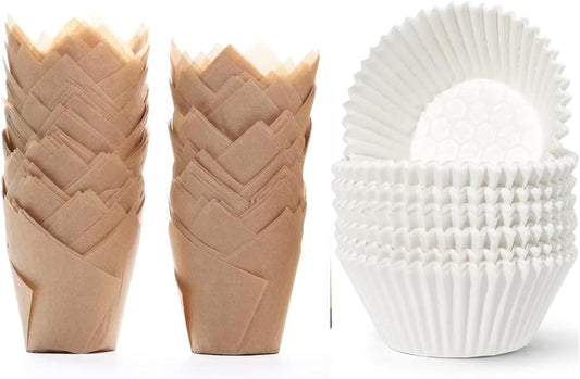 200Pcs Natural Tulip Cupcake Liners and 200Pcs Upgraded Standard White Cupcake Liners