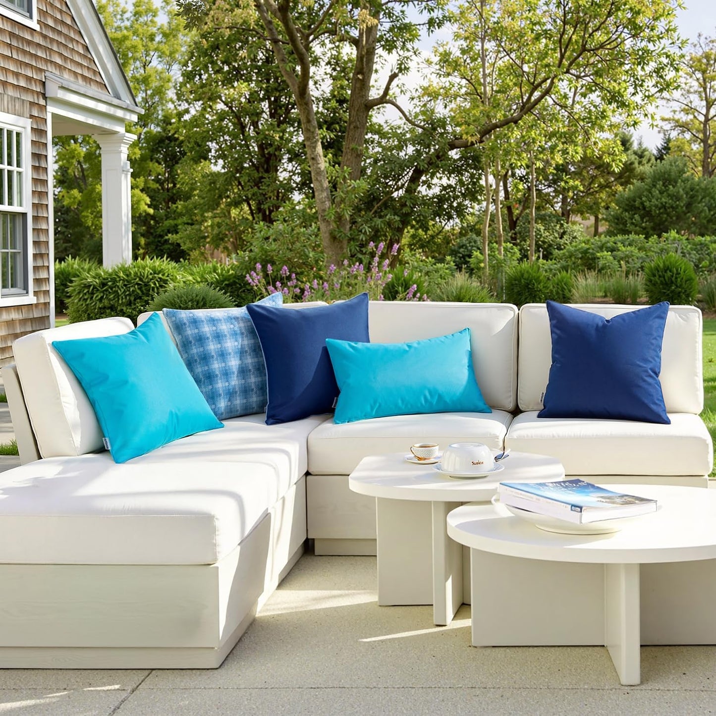 Outdoor Pillow Covers Navy Blue Waterproof Decorative Patio Throw Pillow Covers Fade Resistant for Furniture Tent Couch Sofa Living Room Pack of 2 Spring Summer Pillowcases 18X18 Inch