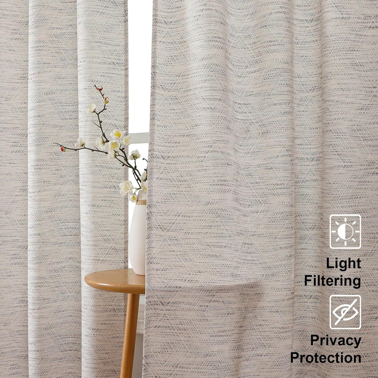 Linen Blend Curtains 84 Inch Length 2 Panels Set, Light Filtering Soft Airy Rhombus Printed Rod Pocket Window Drapes for Living Room, 38Wx84L Inch, 2 PCS