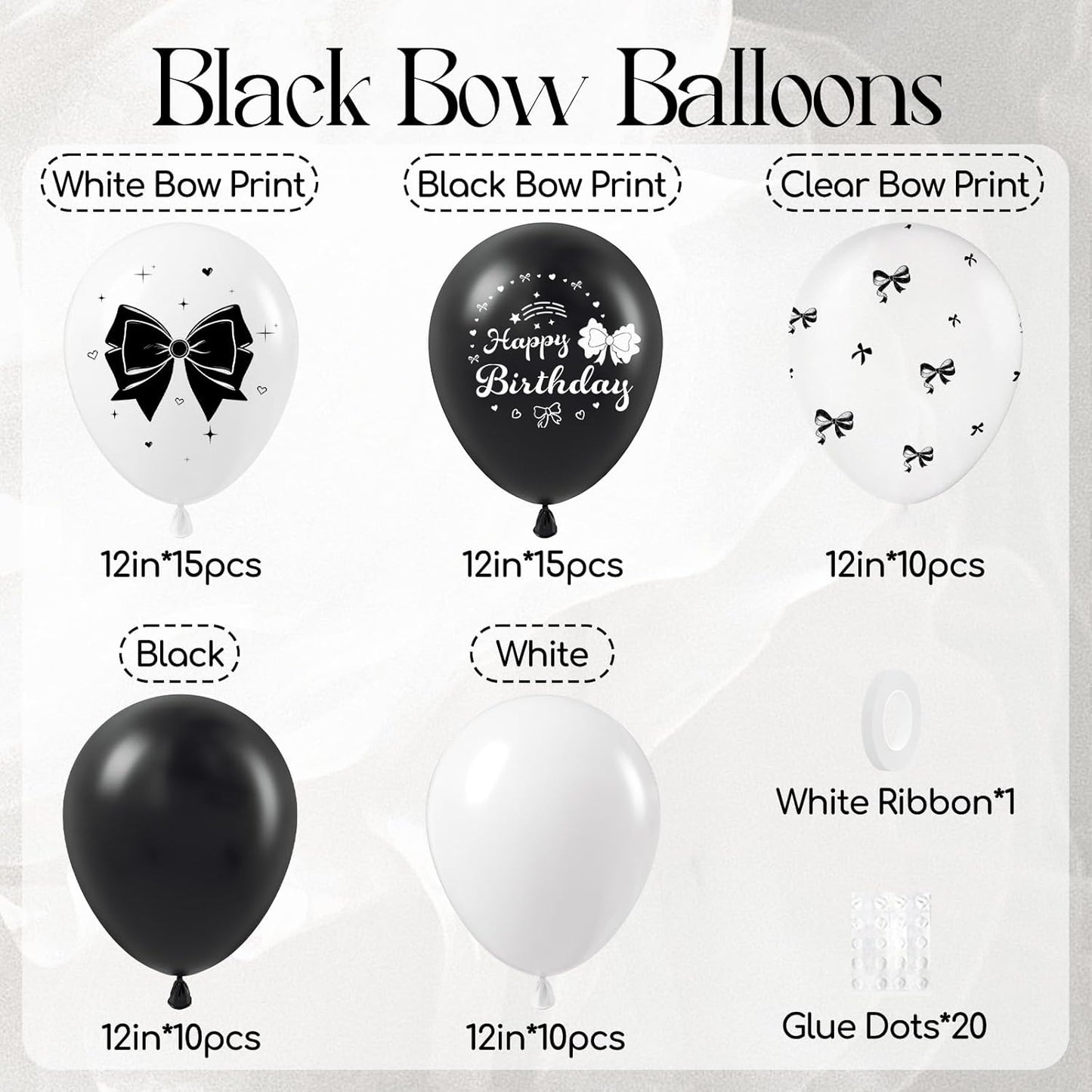 60Pcs Black Bow Balloons 12Inch with White Black Clear Bow Balloons for Coquette Black and White Birthday Party Decorations