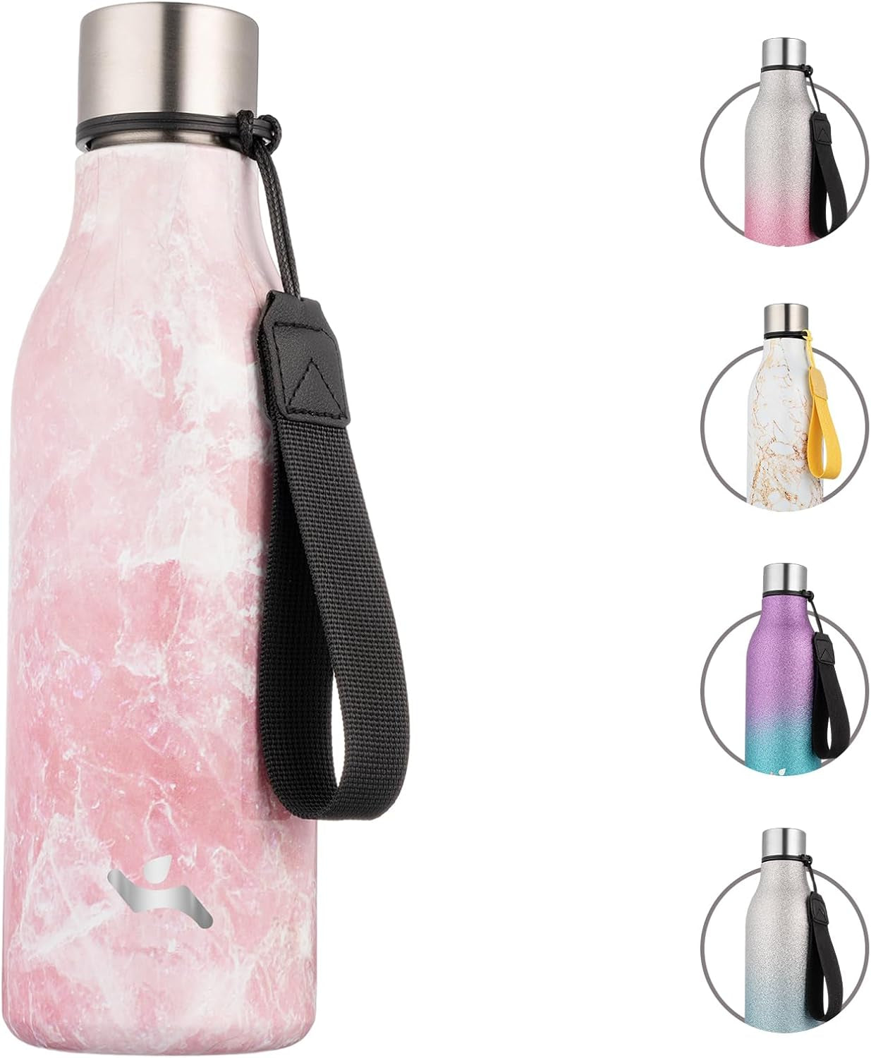 Insulated Water Bottle with Strap,18 Oz Double Wall Stainless Steel Vacuum Bottles Metal Water Flask,Blossom