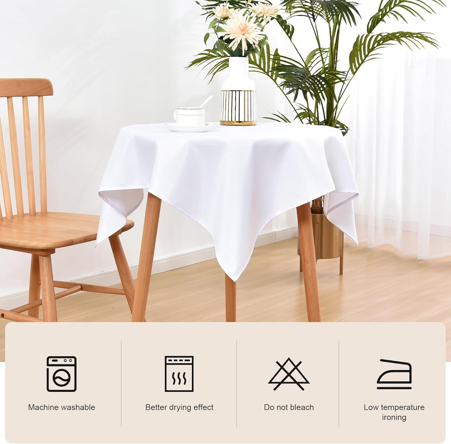 Small Square Tablecloth 36 X 36 Inch Washable Fabric Table Cloth Solid White Table Cover for Nightstand End Bedside Tables Tabletop Decoration