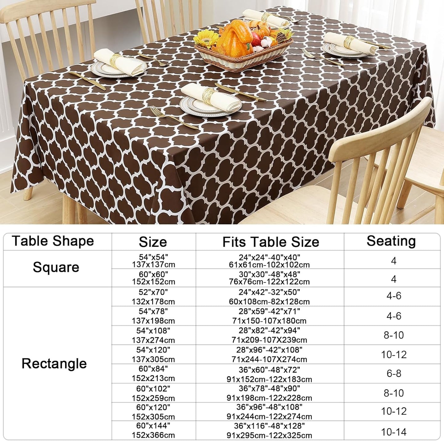 Rectangle Waterproof Vinyl Tablecloth with Flannel Backing, Wipeable and Spillproof for Indoor and Outdoor Use (60" x 84", Coffee)