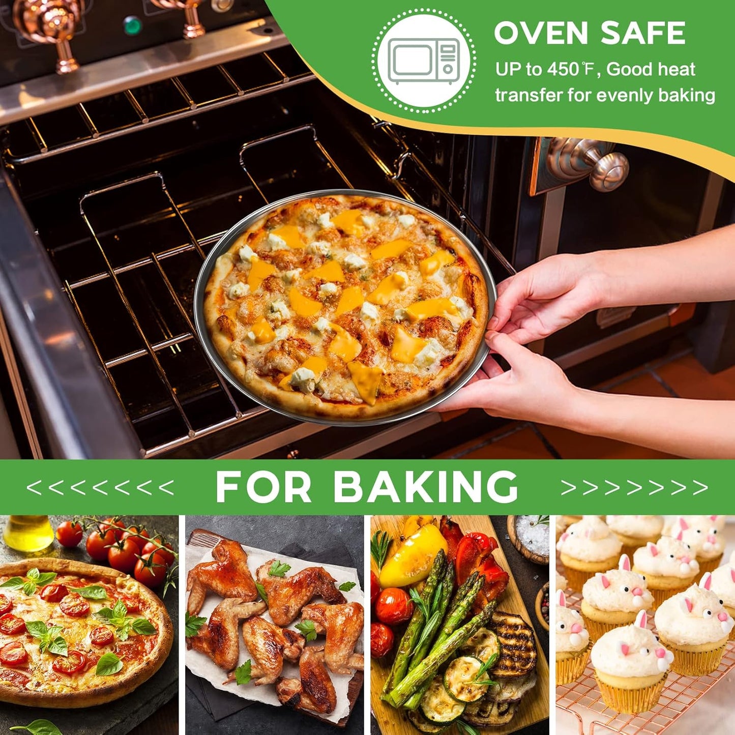 10 Inch Pizza Pan, Stainless Steel round Pizza Tray Baking Pans, Pizzas Plate Serving Tray for Cookie Meat, Oven & Dishwasher Safe & Easy Cleaning, (Mirror Finish) - 8 Pieces