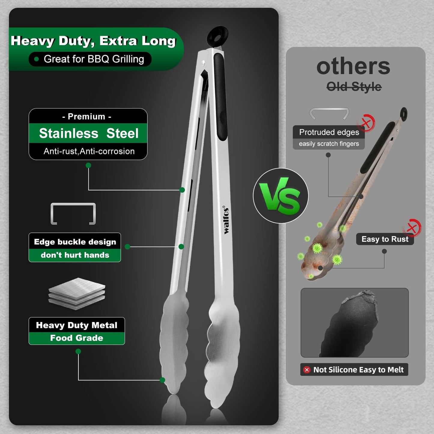 17 Inch Extra Long Grill Tongs, Ultimate Stainless Steel BBQ Tongs for Grilling, Cooking, Bbq/Barbecue, Buffet and Turning Food