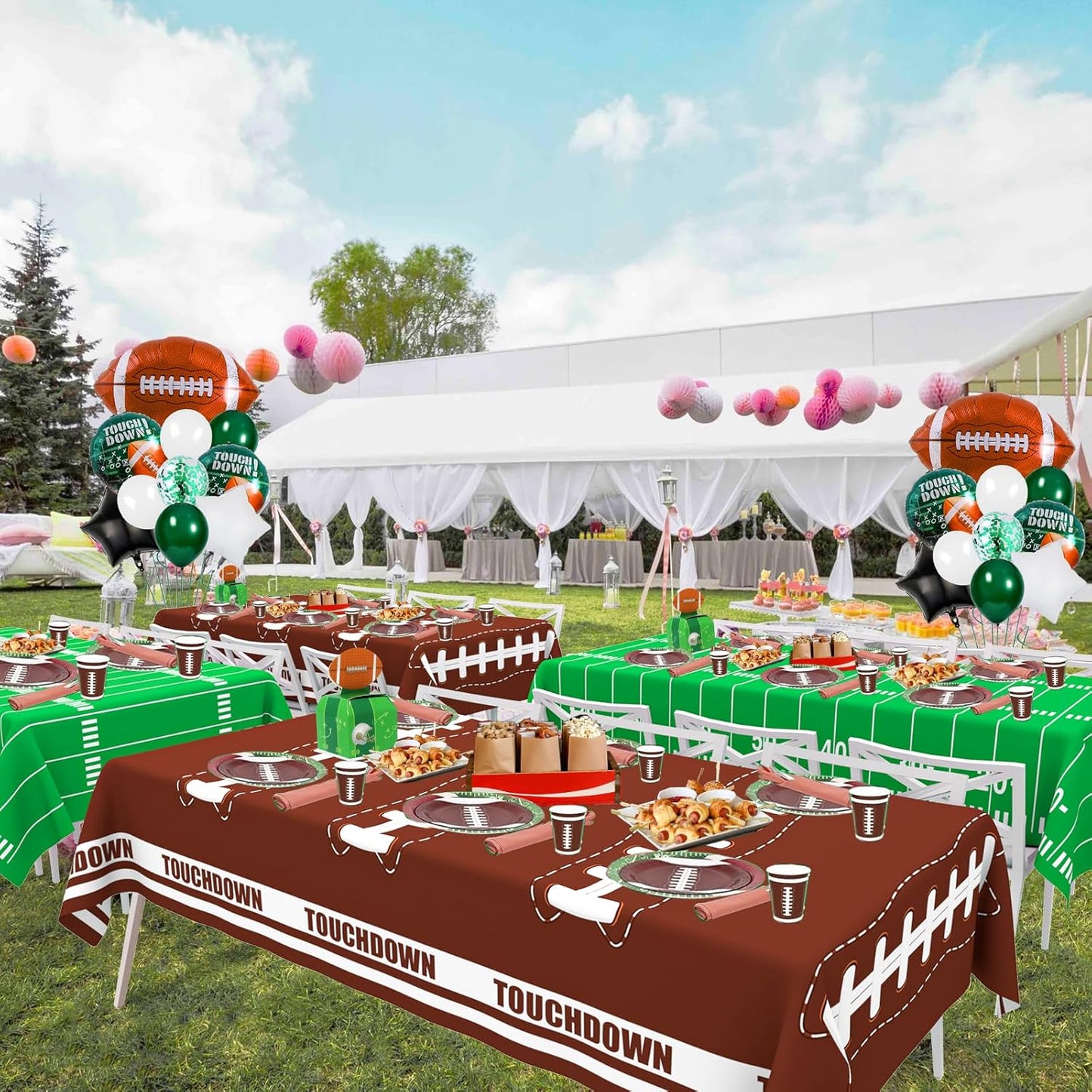2 Pack Football Tablecloth Disposable Tablecloth Plastic Table Cover for Football Themed Games Birthday Party Decoration 54 X 108Inch
