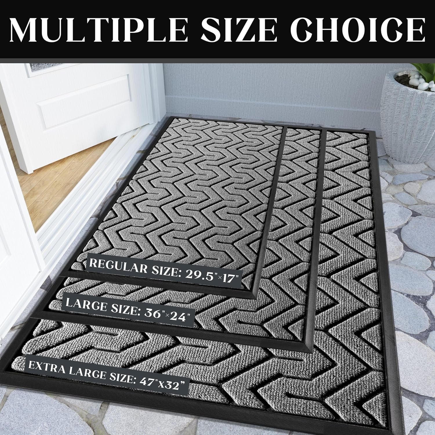 Door Mat, All-Season Outdoor Indoor Doormat for Home Entrance Floor, Heavy Duty Non Slip Front Door Mats Outdoor, Garage and Garden, 29.5 X 17 Inch, Grey+Black