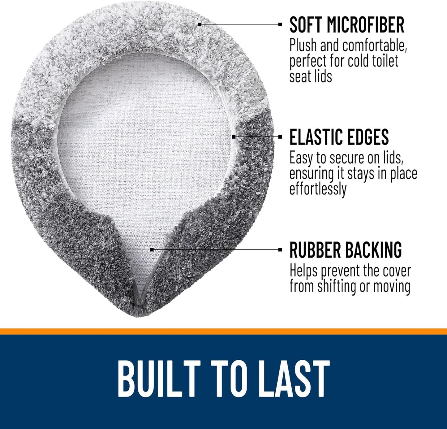 Soft Microfiber Bathroom Toilet Lid Cover, Machine Washable Seat Covers, 17.5X15, Stays in Place Rubber Backing, Fits Most Round, Elongated and Oblong Lids, Accessories Decor, Gray