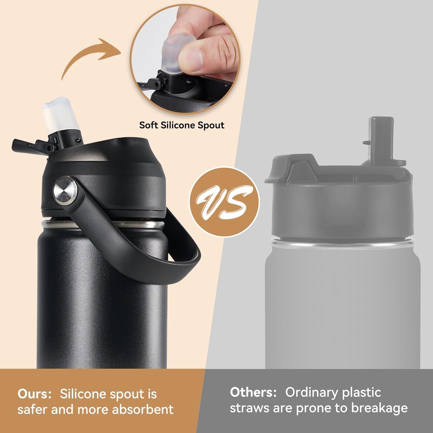 18Oz Insulated Stainless Steel Water Bottle, Wide Mouth Double Wall Vacuum, Silicone Straw, Sweat & Leak Proof, BPA Free Insulated Water Flask for Travel, Keep Cold 24H Hot 12H, Grey