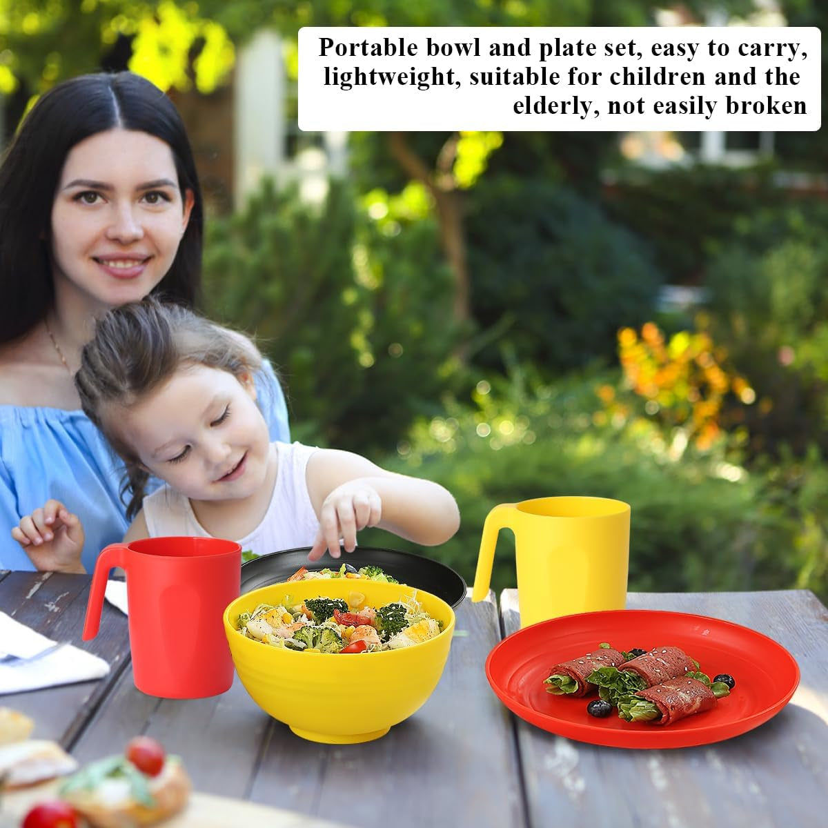 24-Piece Reusable Plastic Dinnerware Set for 6 - Includes Dinner Plates, Dessert Plates, Cereal Bowls, and Cups for Home, Garden, Picnic, and Camping