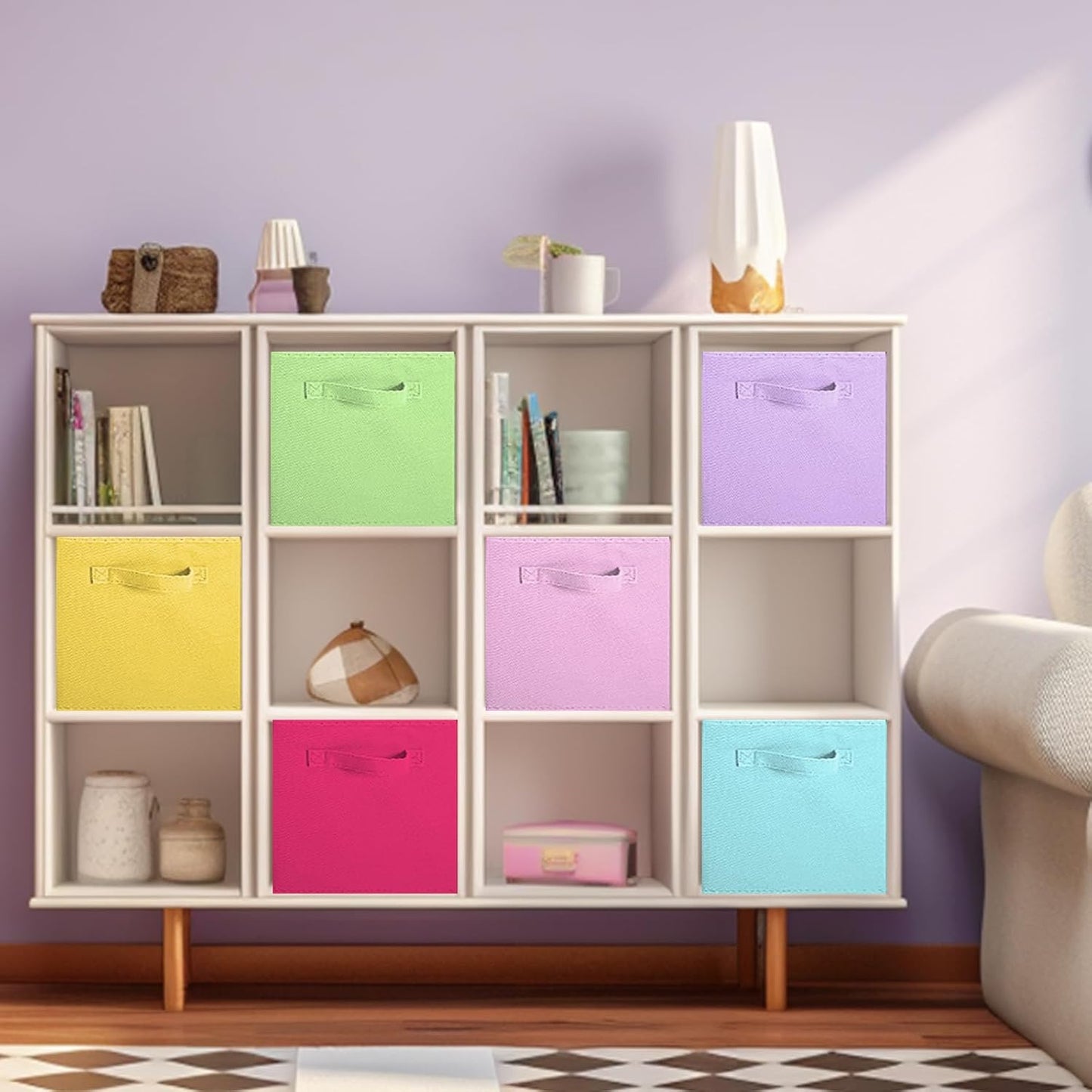 Foldable Fabric Storage Cubes and Cloth Organizer Drawer for Closet and Toys, 6 Pack (6 Colors)