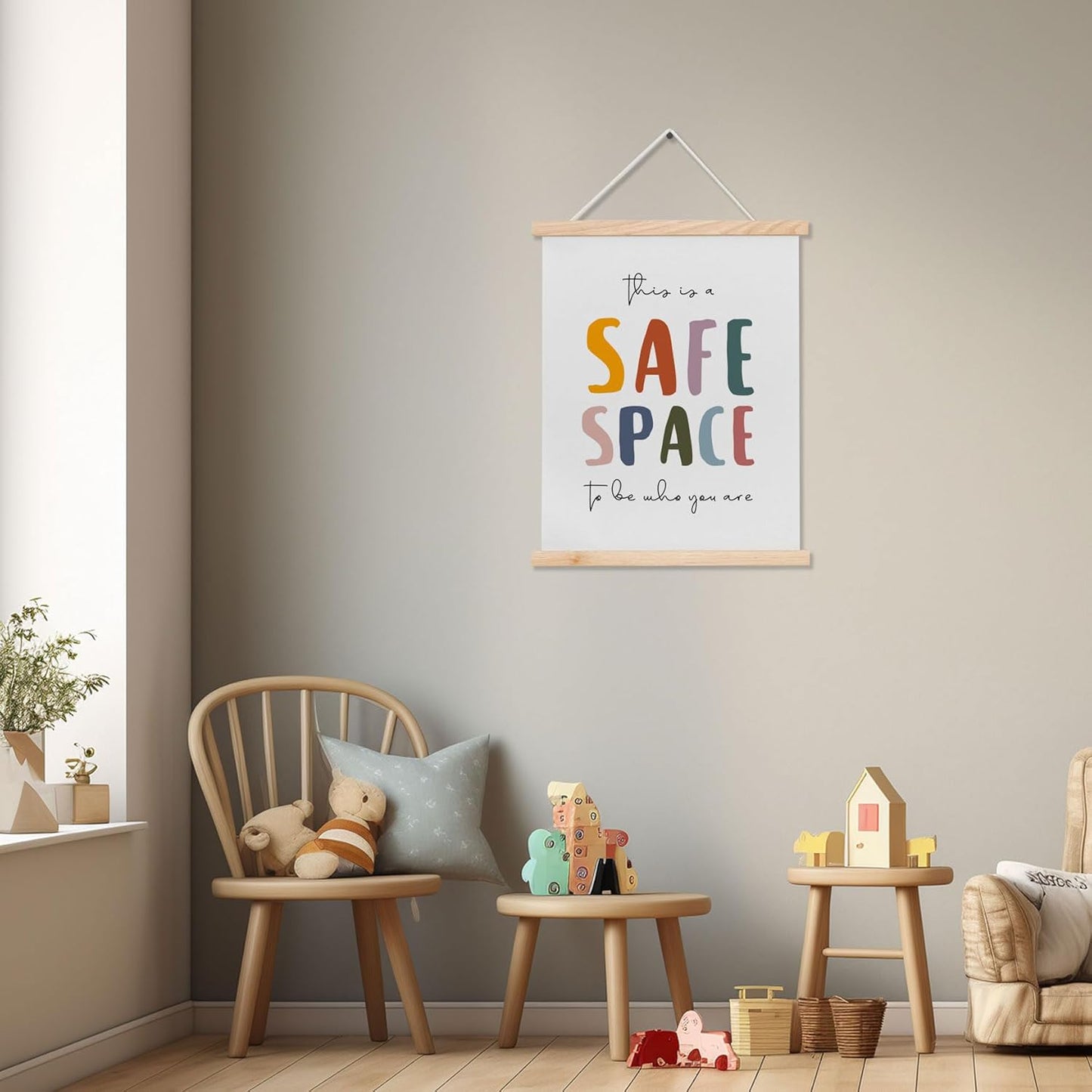 This Is a Safe Space to Be Who You Are Sign, Boho Classroom Decor, Therapy Office School Counselor Decor, Calm down Corner, School Counselor Poster Sign with Wooden Hanger