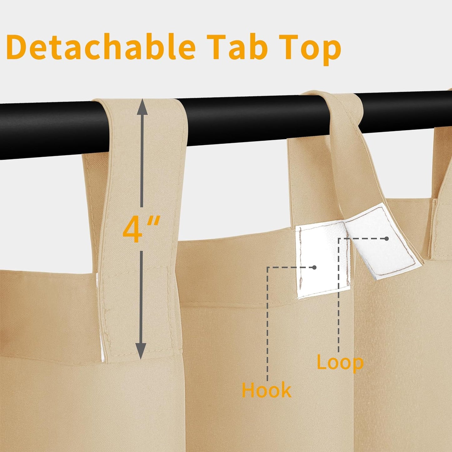 Outdoor Patio Curtains Detachable Tab Top Windproof Weatherproof Curtain for Cabana, Porch, Pergola and Gazebo, Tab Bottom Drape, 2 Panels, 54W X 84L Inch, Beige
