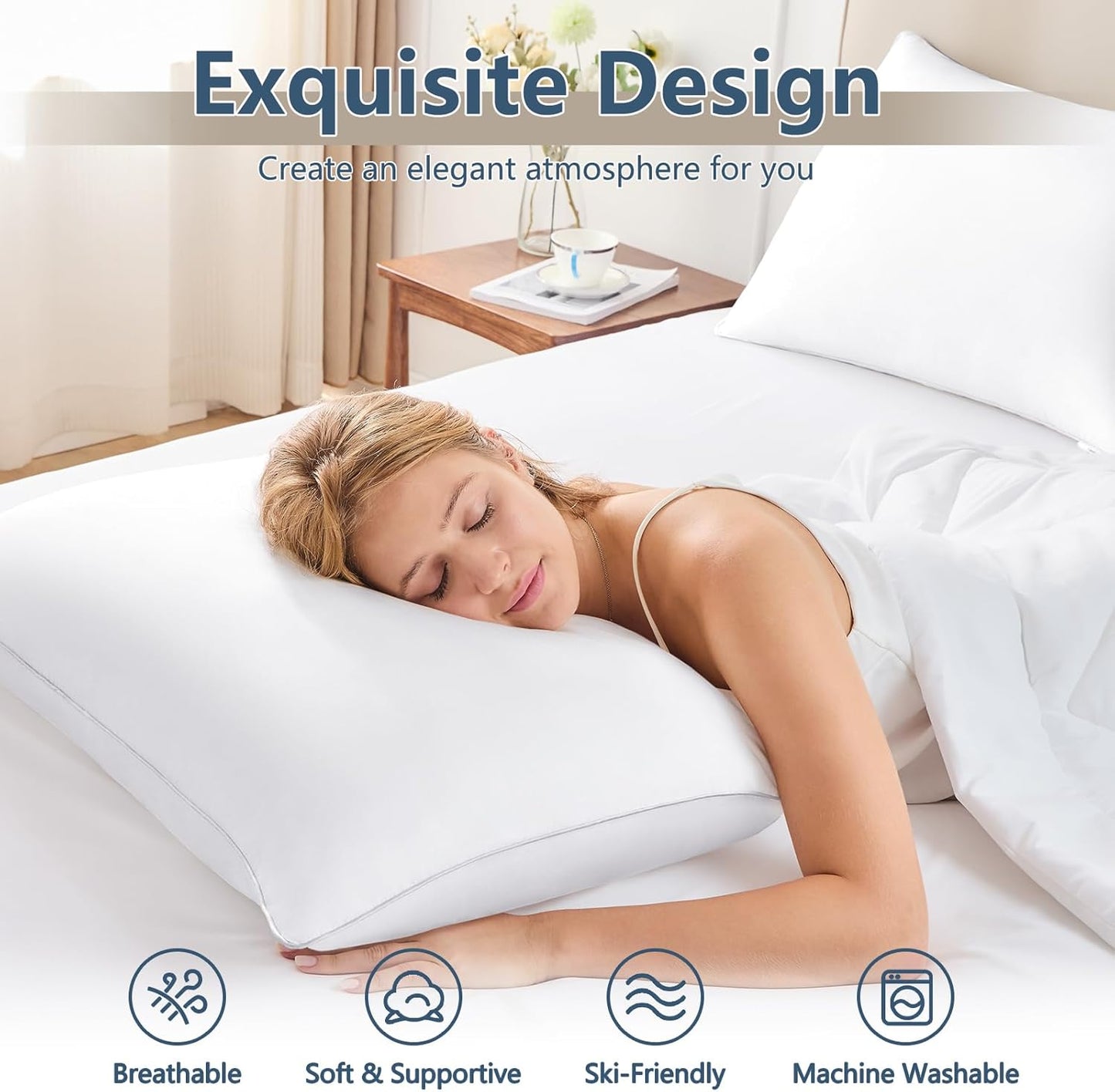 Pillows Queen Size Set of 2, Hotel Quality Bed Pillows for Sleeping 2 Pack, Cooling Pillows for Side Back and Stomach Sleepers, down Alternative Luxury Soft Supportive Fluffy Pillows (18X28)